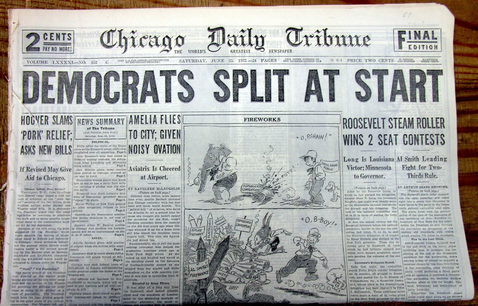 2 1932 hdlne newspapers DEMOCRAT CONVENTION Anti-FRANKLIN D ROOSEVELT nomination