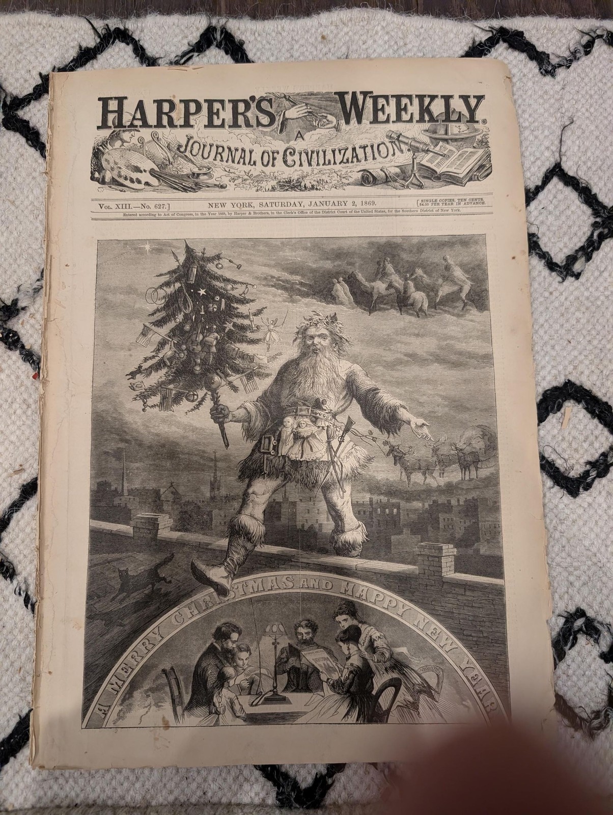Harper’s Weekly January 2, 1869 – Santa Claus Cover, Winslow Homer Christmas Sle