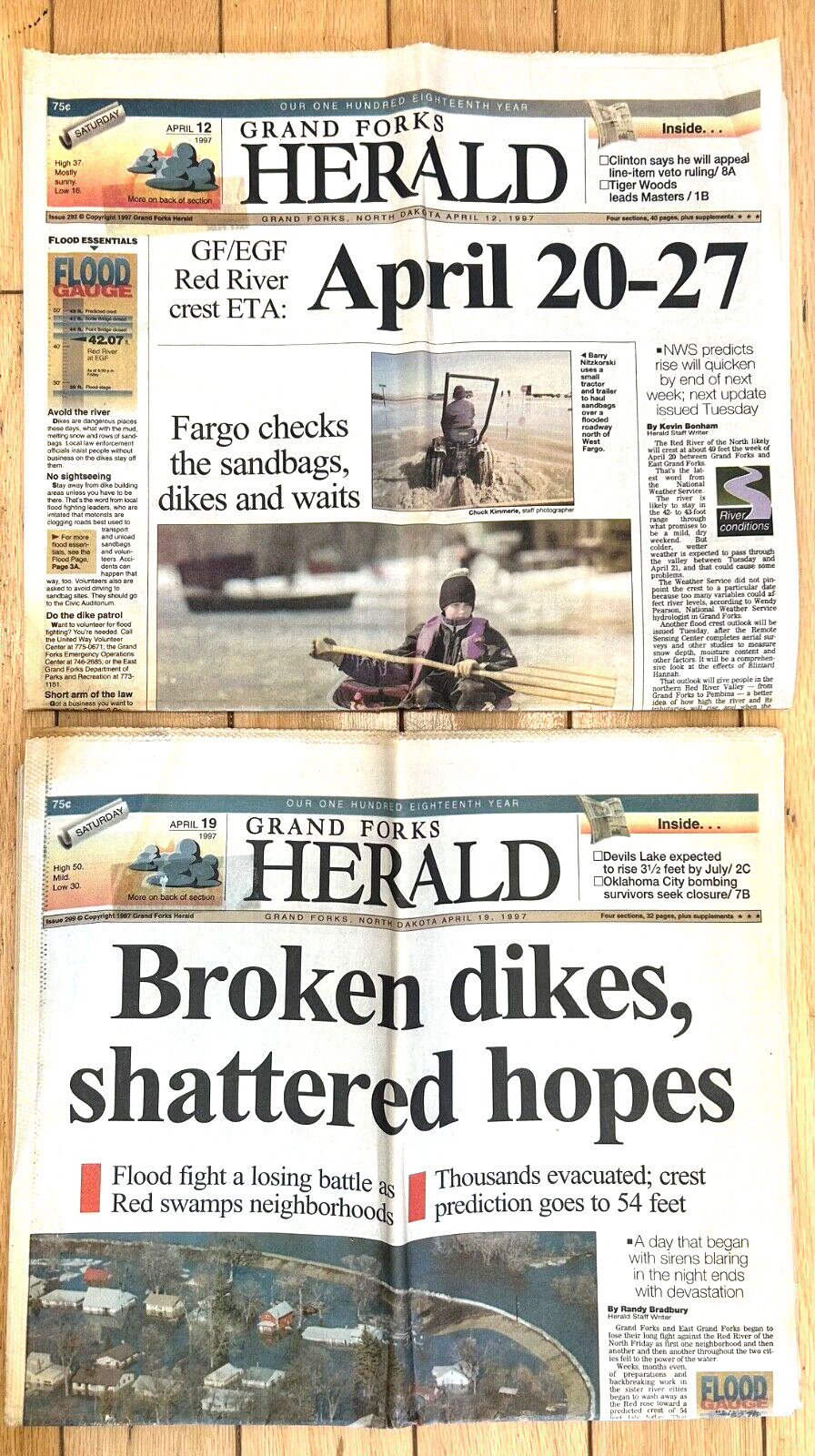 Grand Forks Herald Newspapers April 1997 Hundred Year Old Flood – Lot of 2