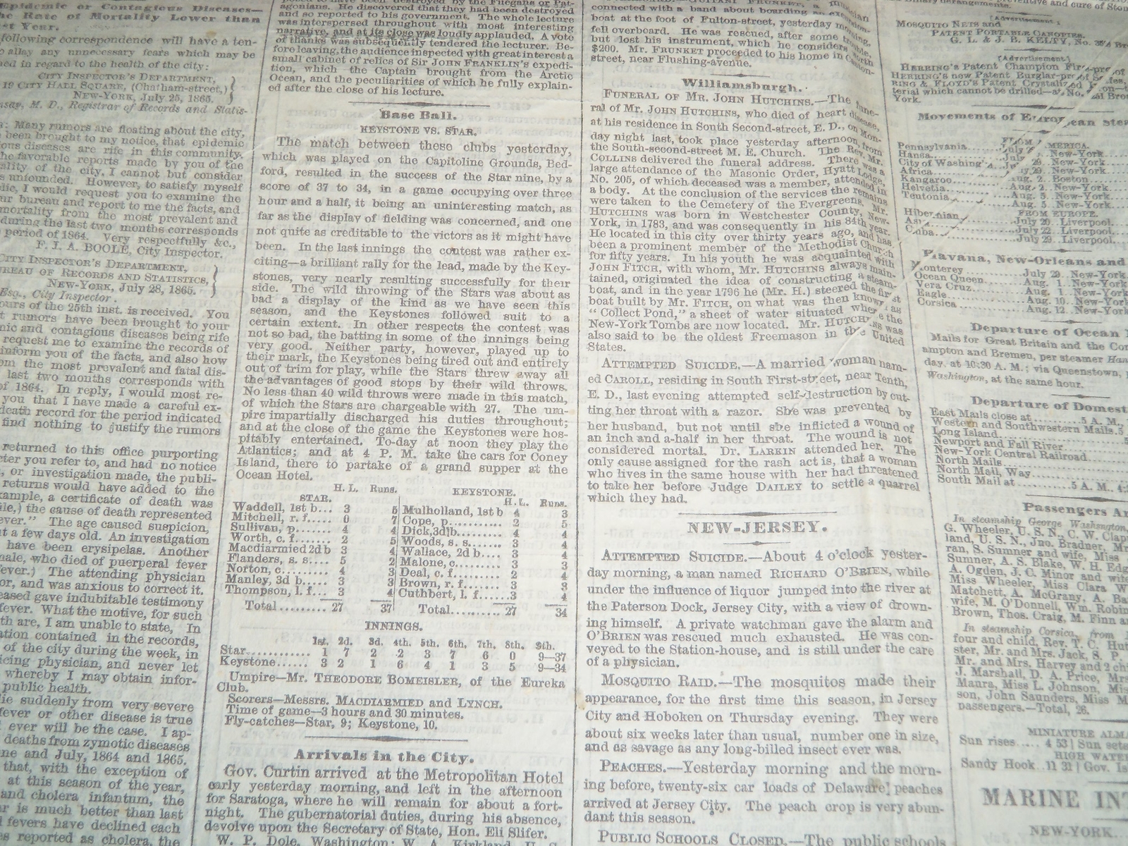 1865 JULY 29 NEW YORK TIMES NEWSPAPER – TENNESSEE UNDER MARTIAL LAW – NP 3992