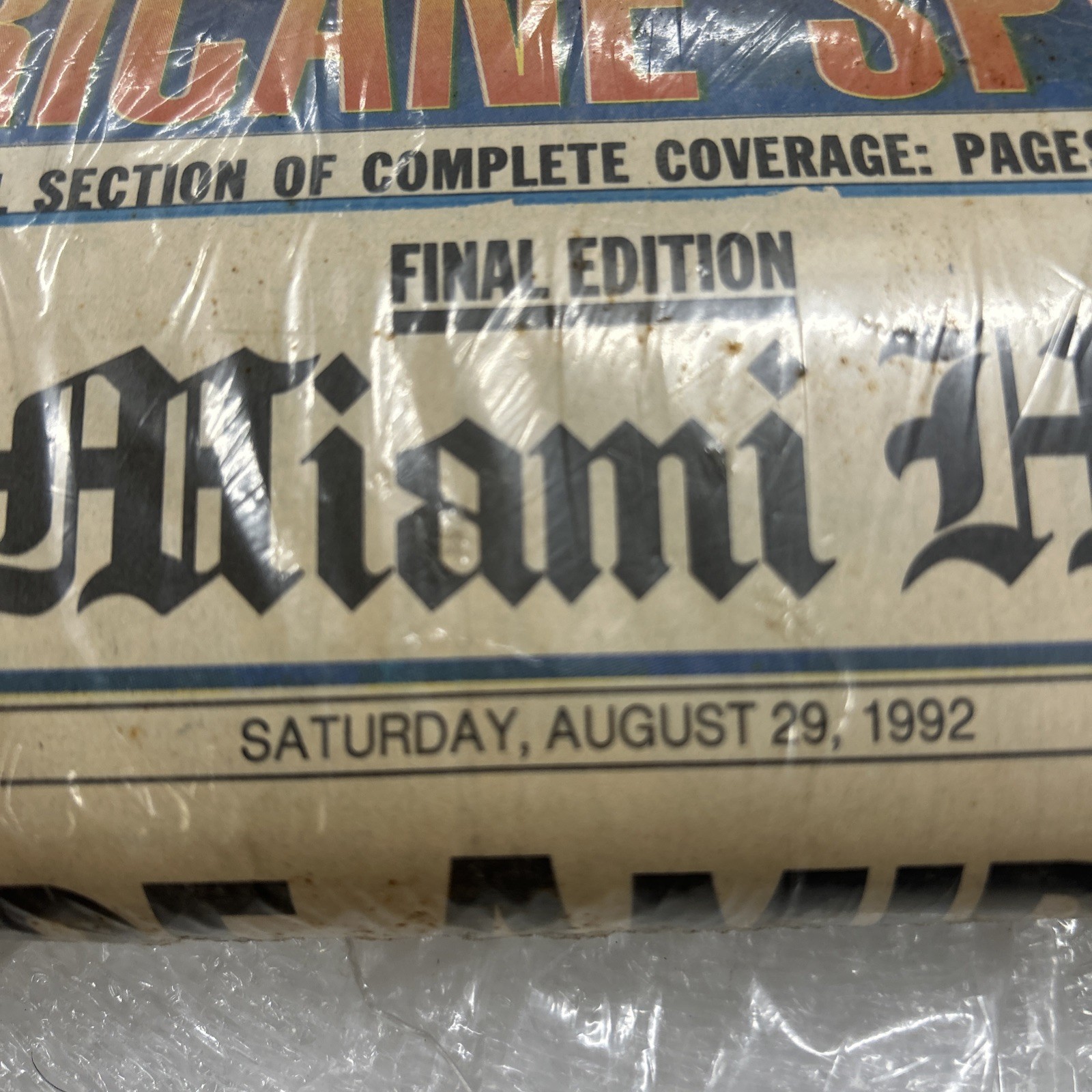 Vintage The Miami Herald FINAL EDITION AUGUST 29 1992 NEWSPAPER HURRICANE ANDREW