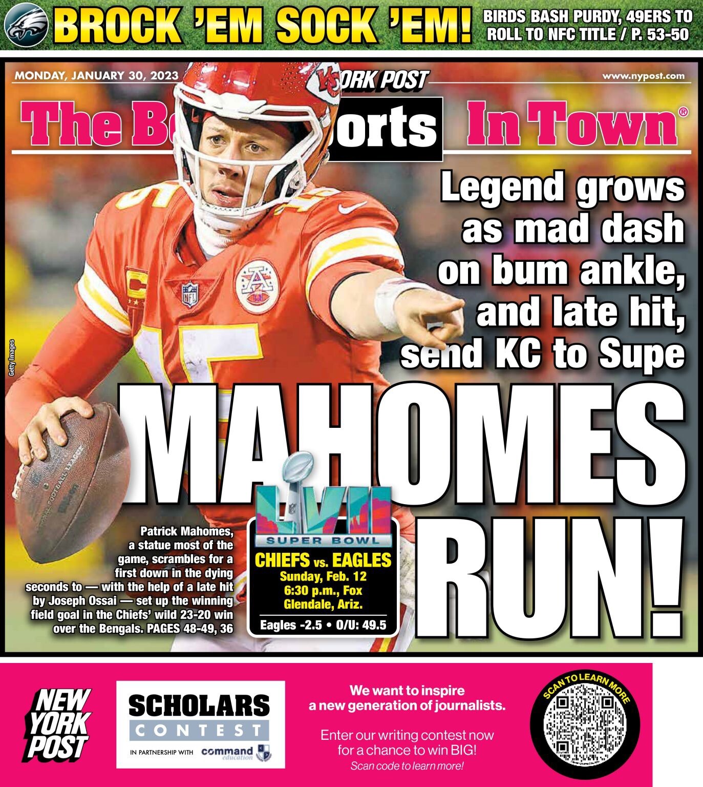 KANSAS CITY CHIEFS Super Bowl LVII 57 Mahomes 2023 KC Eagles NY Newspaper