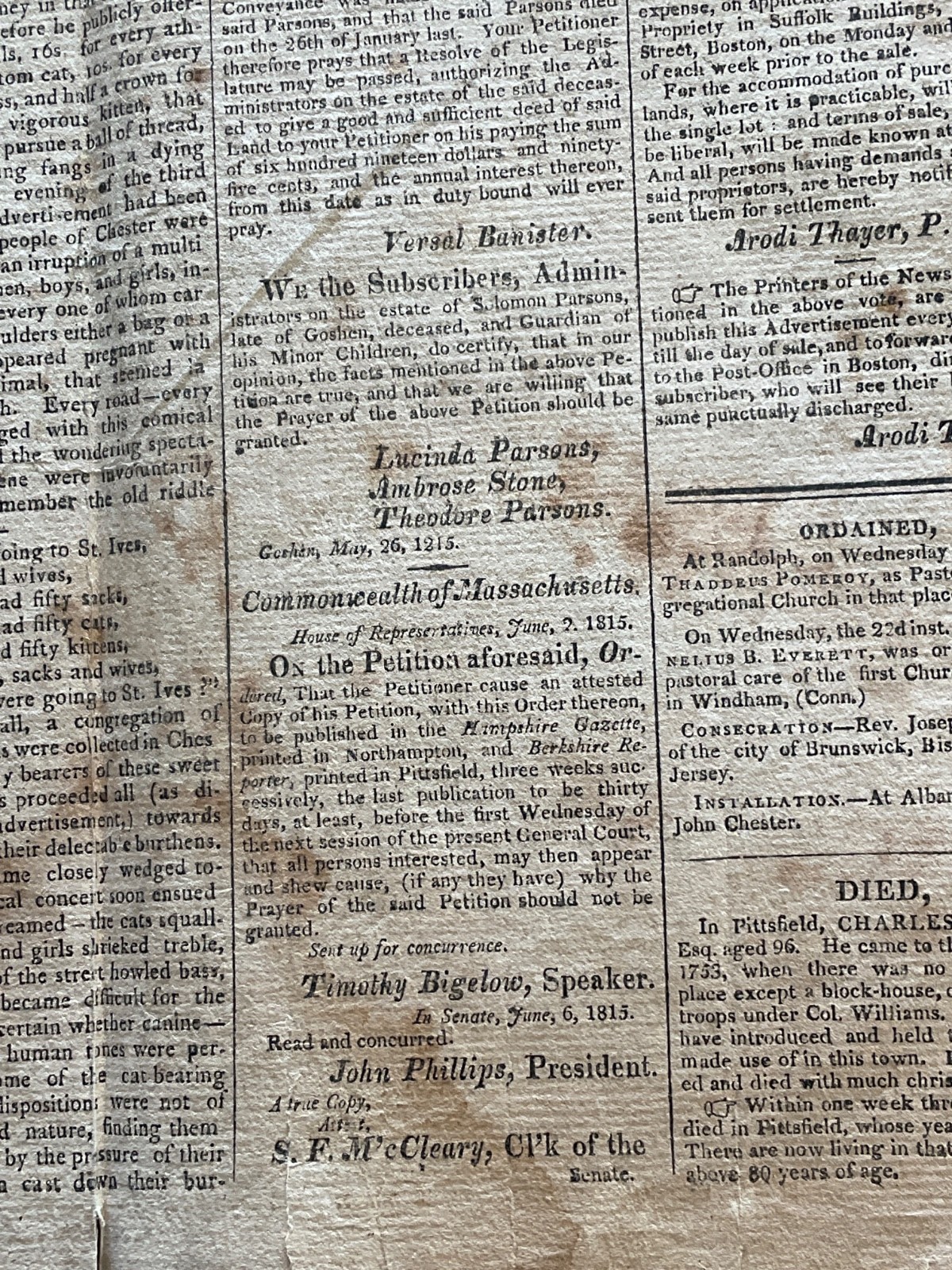 NAPOLEON AT ST HELENA ISLAND NEWSPAPER COMPLETE NORTH HAMPTON MASS 1815 PUBLICL