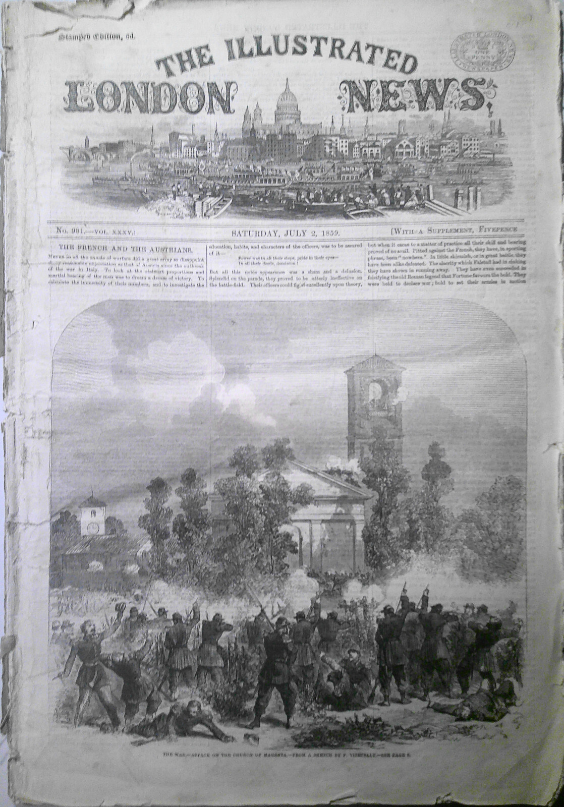 Illustrated London News, July 2, 1859. Battle of Magenta; Great Floating Derrick