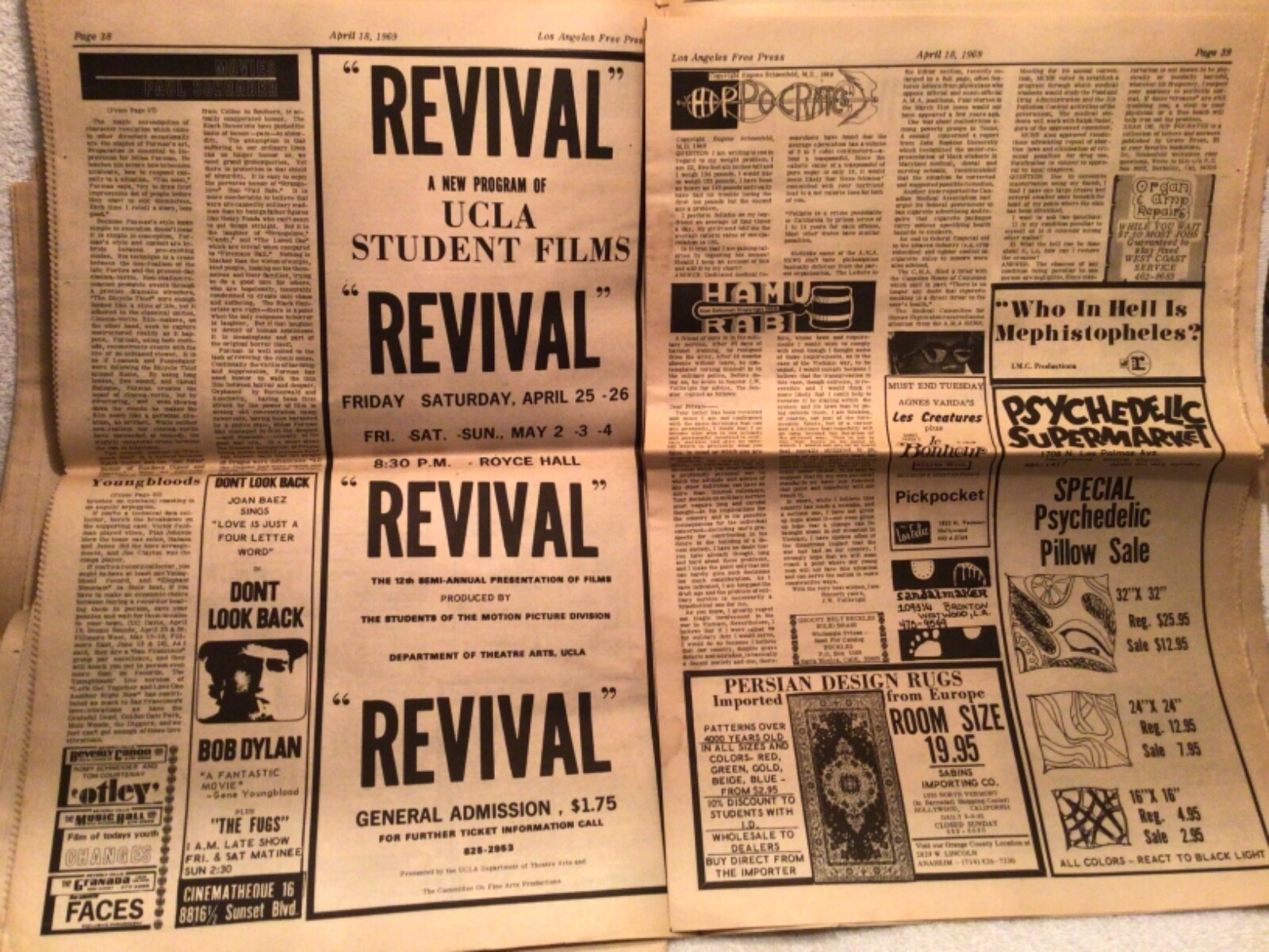 Vtg. Los Angeles Free Press Underground Newspaper April 1969 Hippies Great Ads