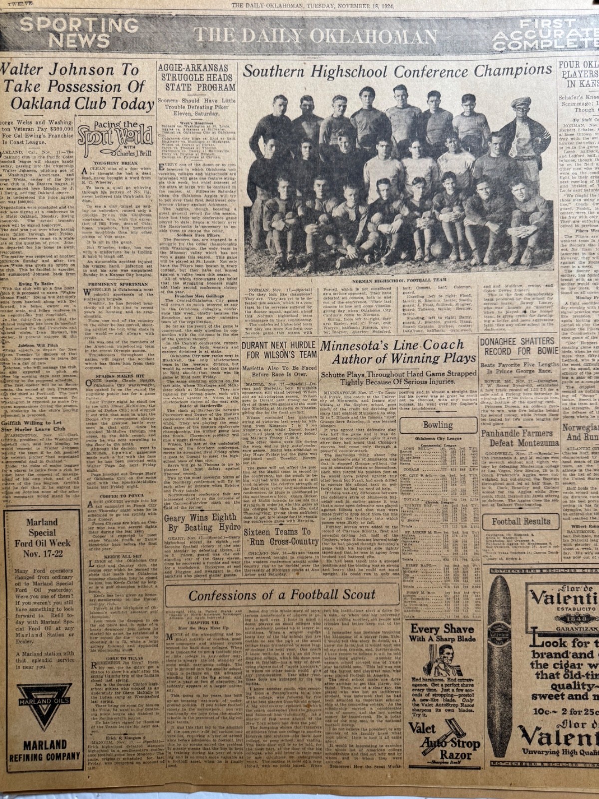 1924 NORMAN, OKLA. HIGHSCHOOL FOOTBALL TEAM OKLA. CITY NEWSPAPER PAGE