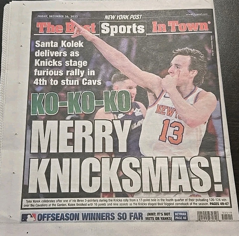 New York Post Friday December 26, 2025 New York Jets Tyler Kolek