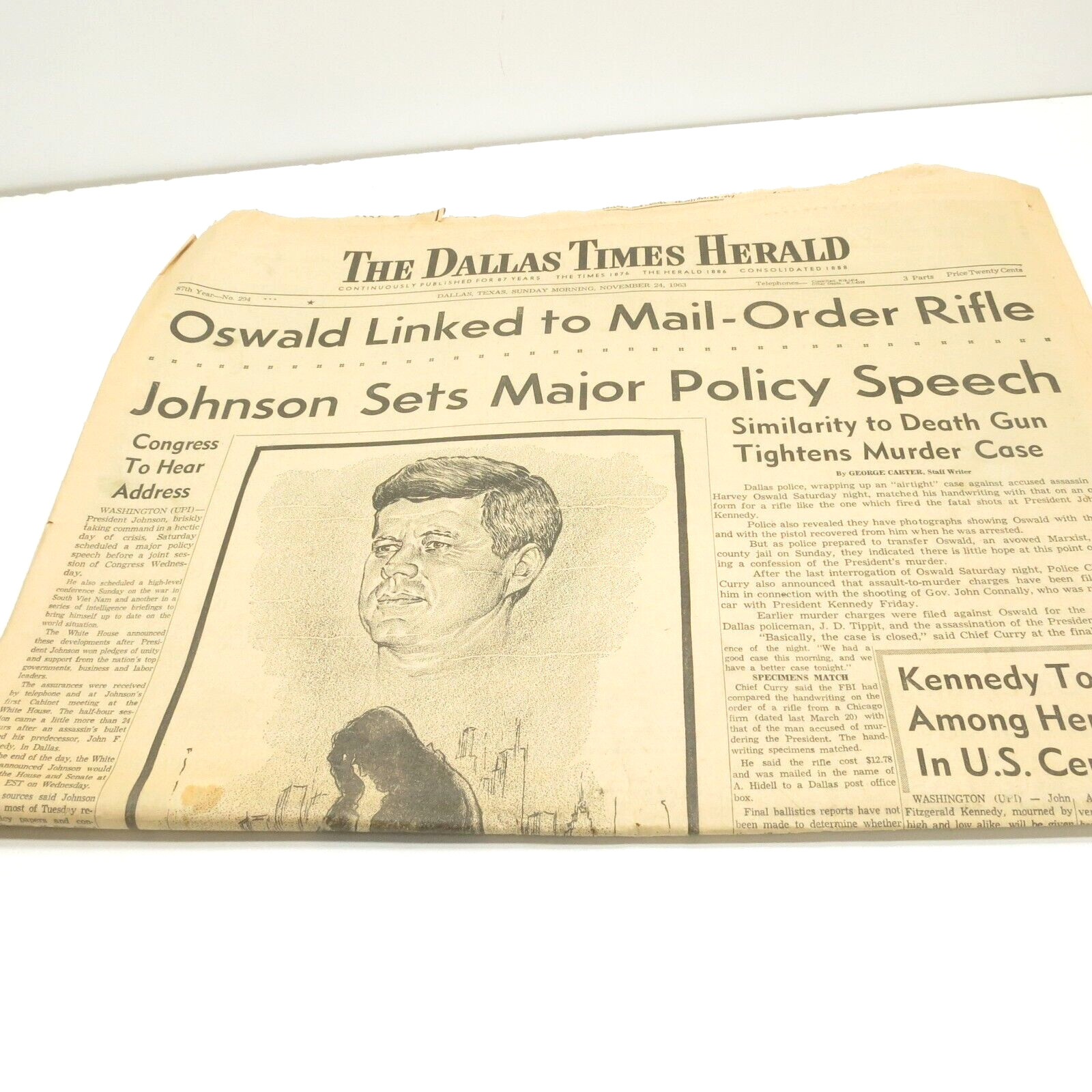 Dallas Times Herald November 24 1963 JFK Kennedy Assassination LBJ Newspaper