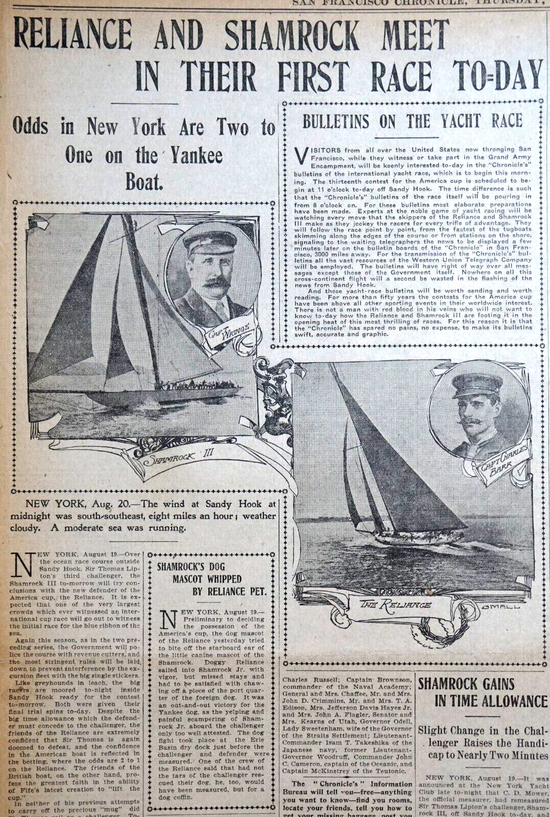 1903 Sports Pages – America’s Cup Race – Reliance vs. Shamrock III