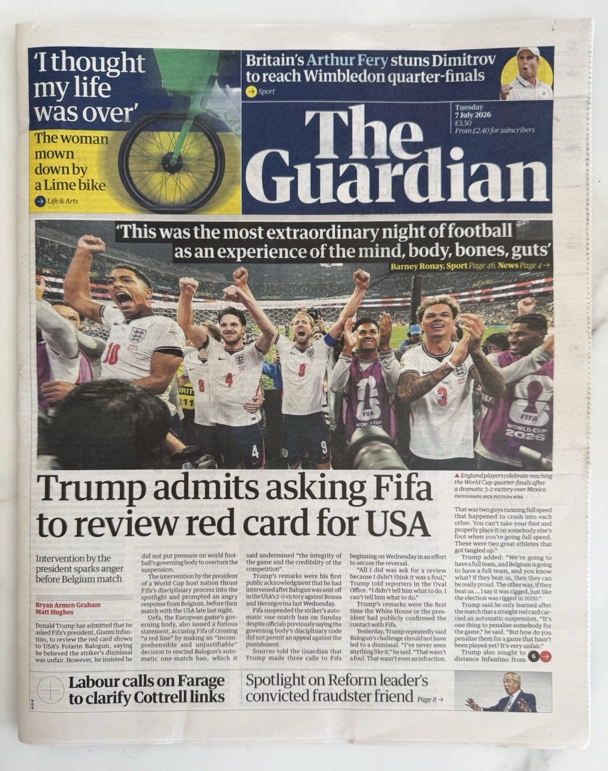 ENGLAND MEXICO AZTECA WORLD CUP UK GUARDIAN NEWSPAPER JULY 2026