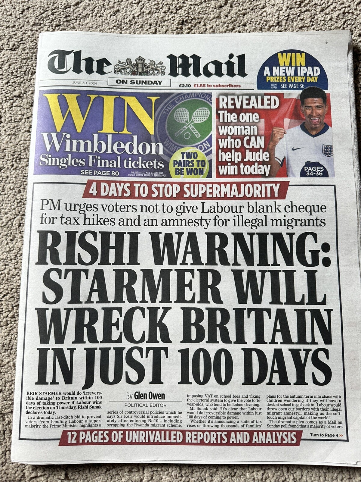 The Mail On Sunday 30th June 2024 30/6/24