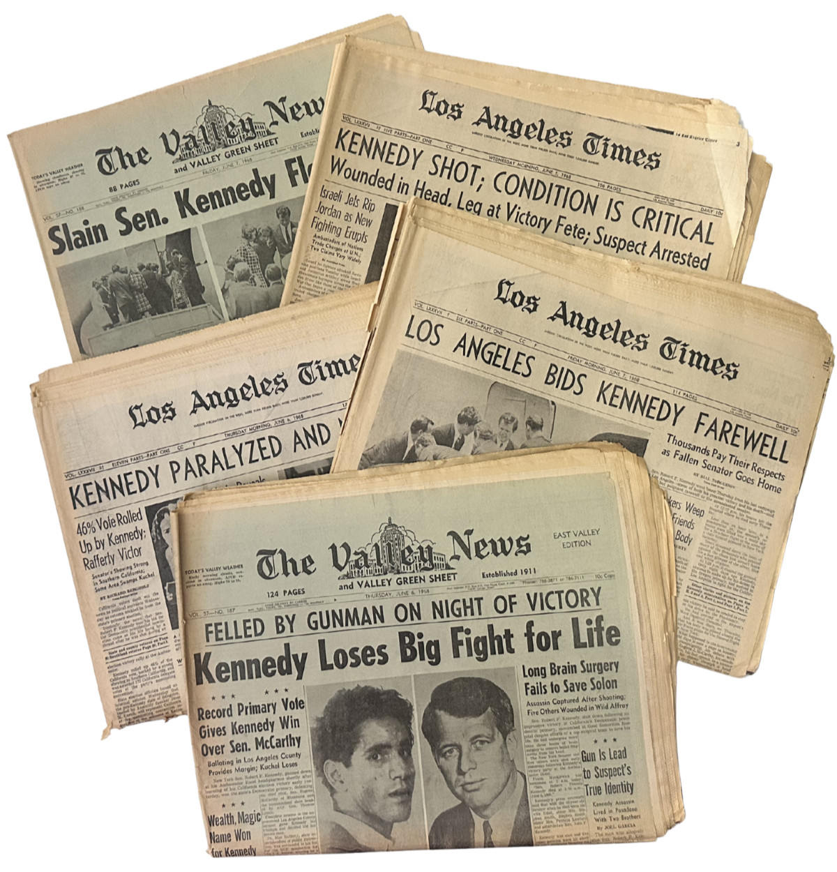 VINTAGE Robert Kennedy RFK COMPLETE Newspapers June 5-7 1968 Collectible