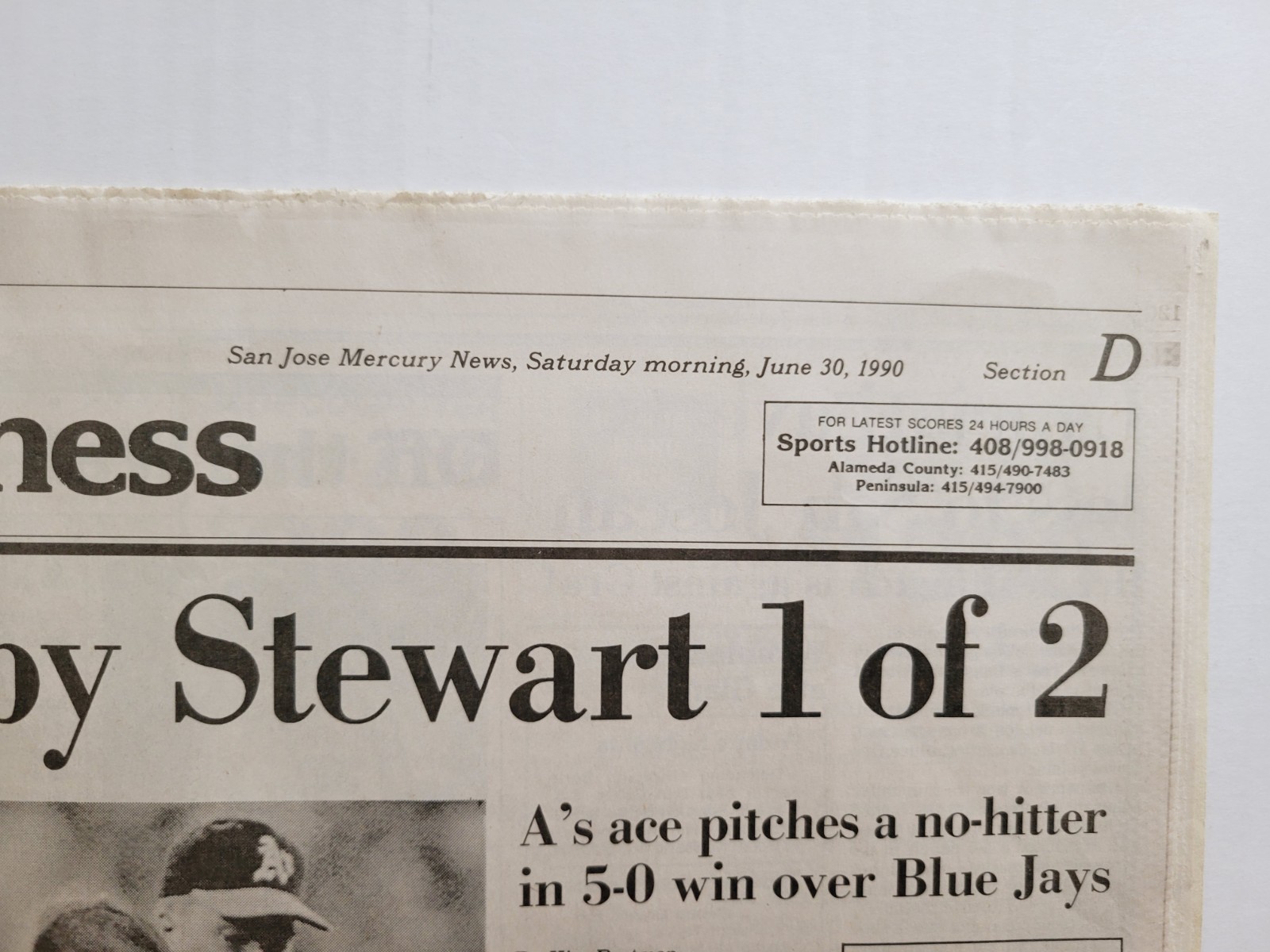 1990 Jun 30: MLB STEWART & VALENZUELA Toss No-Hitters! San Jose Mercury News