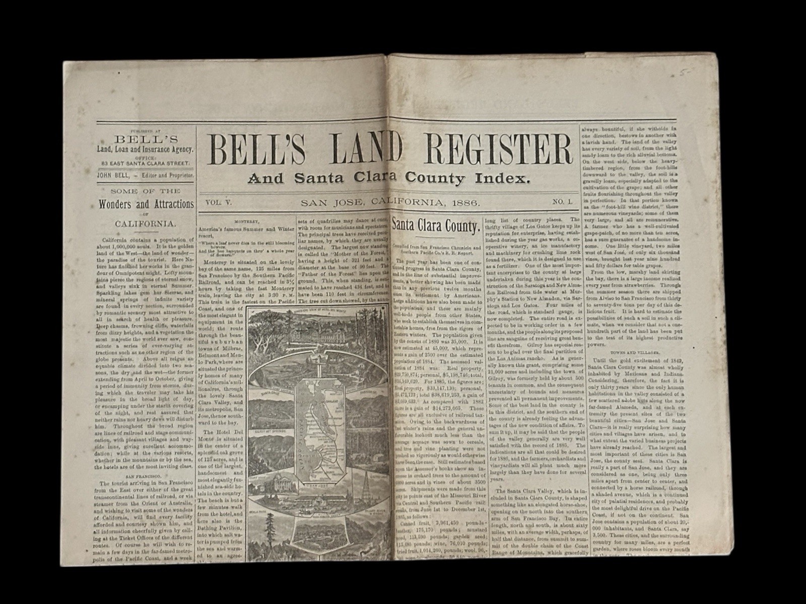 1886 Bell’s Land Register Santa Clara County San Jose CA Real Estate Paper