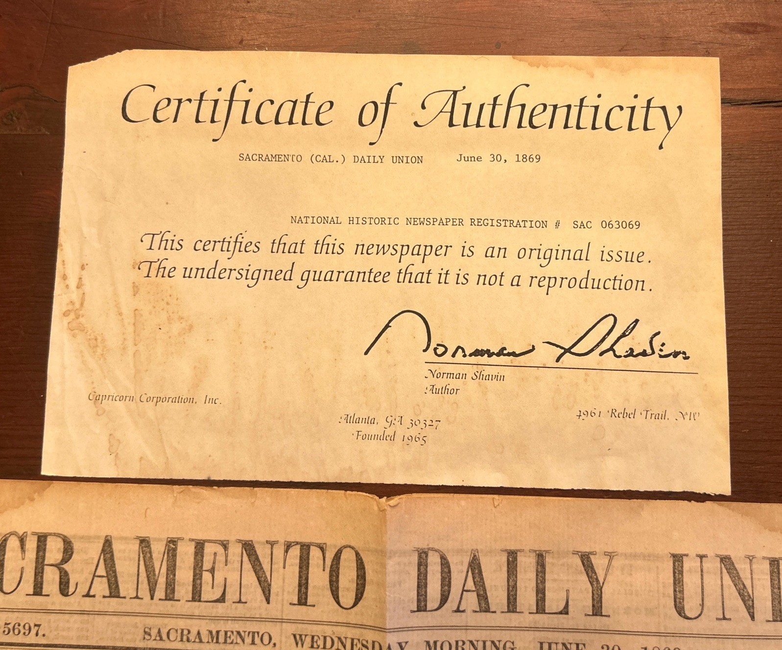 June 30th 1869 Issue of Sacramento Daily Union Newspaper Civil War Era Paper