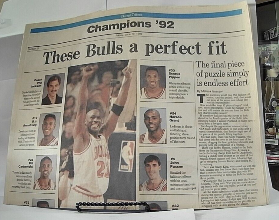 RARE June 19, 1992 Chicago Tribune – Chicago Bulls win 2nd title – Champions ’92