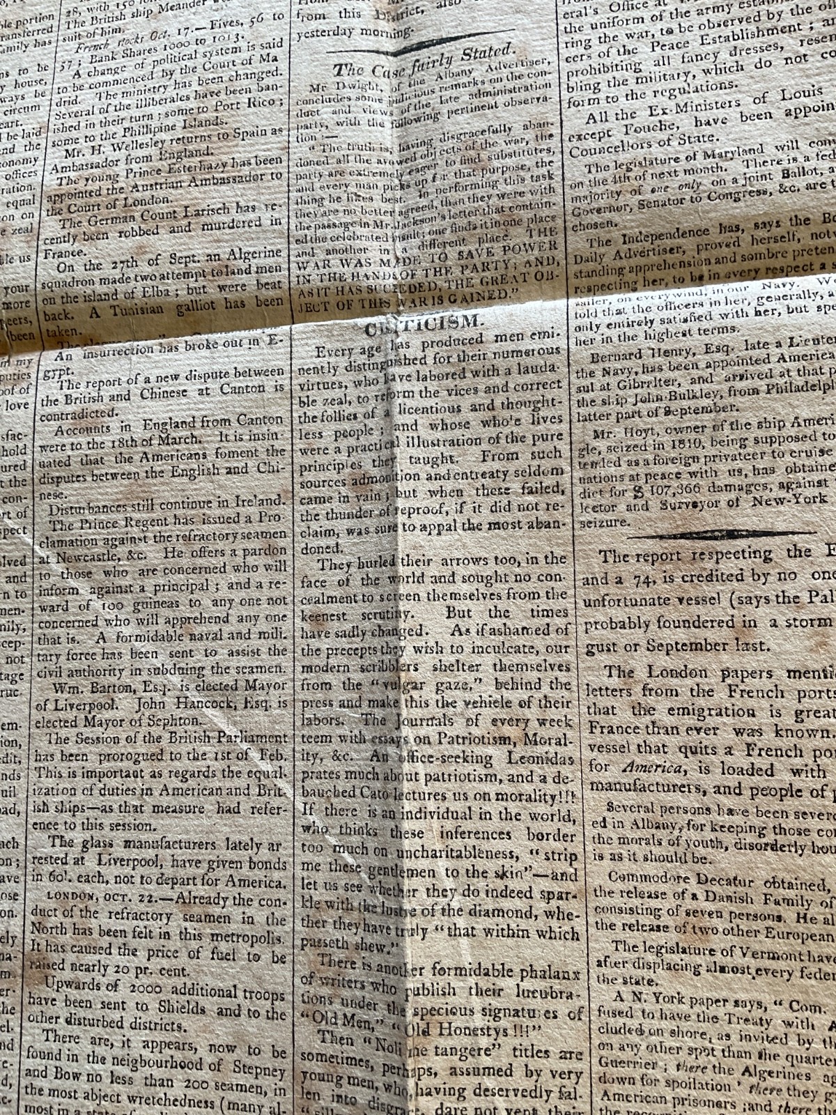 NAPOLEON AT ST HELENA ISLAND NEWSPAPER COMPLETE NORTH HAMPTON MASS 1815 PUBLICL