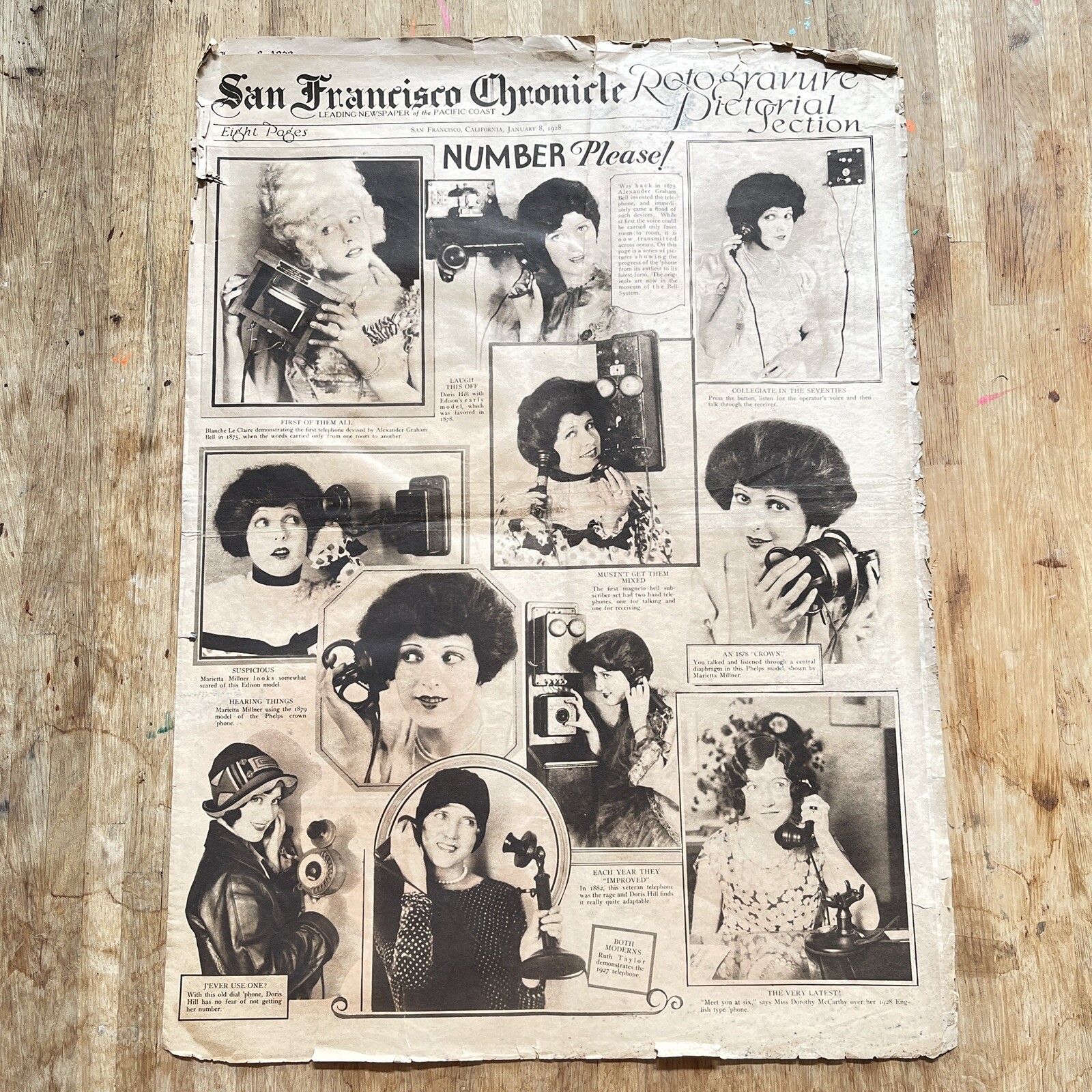 ANTIQUE NEWSPAPER SF CHRONICLE PHOTO FASHION ART NOUVEAU JAN 1928 DECO