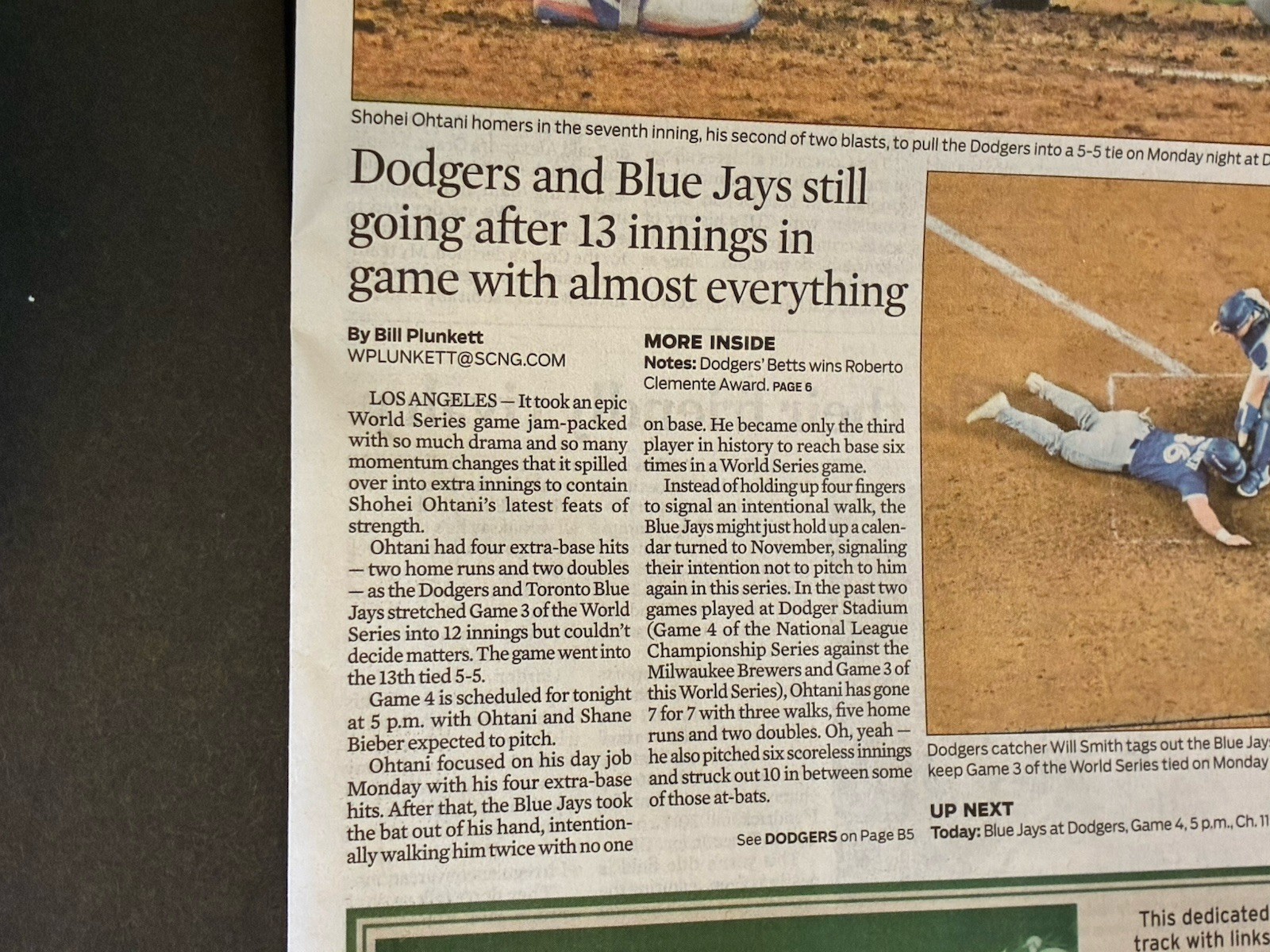 2025 World Series Game 3 Daily Breeze Dodgers Vs Blue Jays Freddie Freeman HR