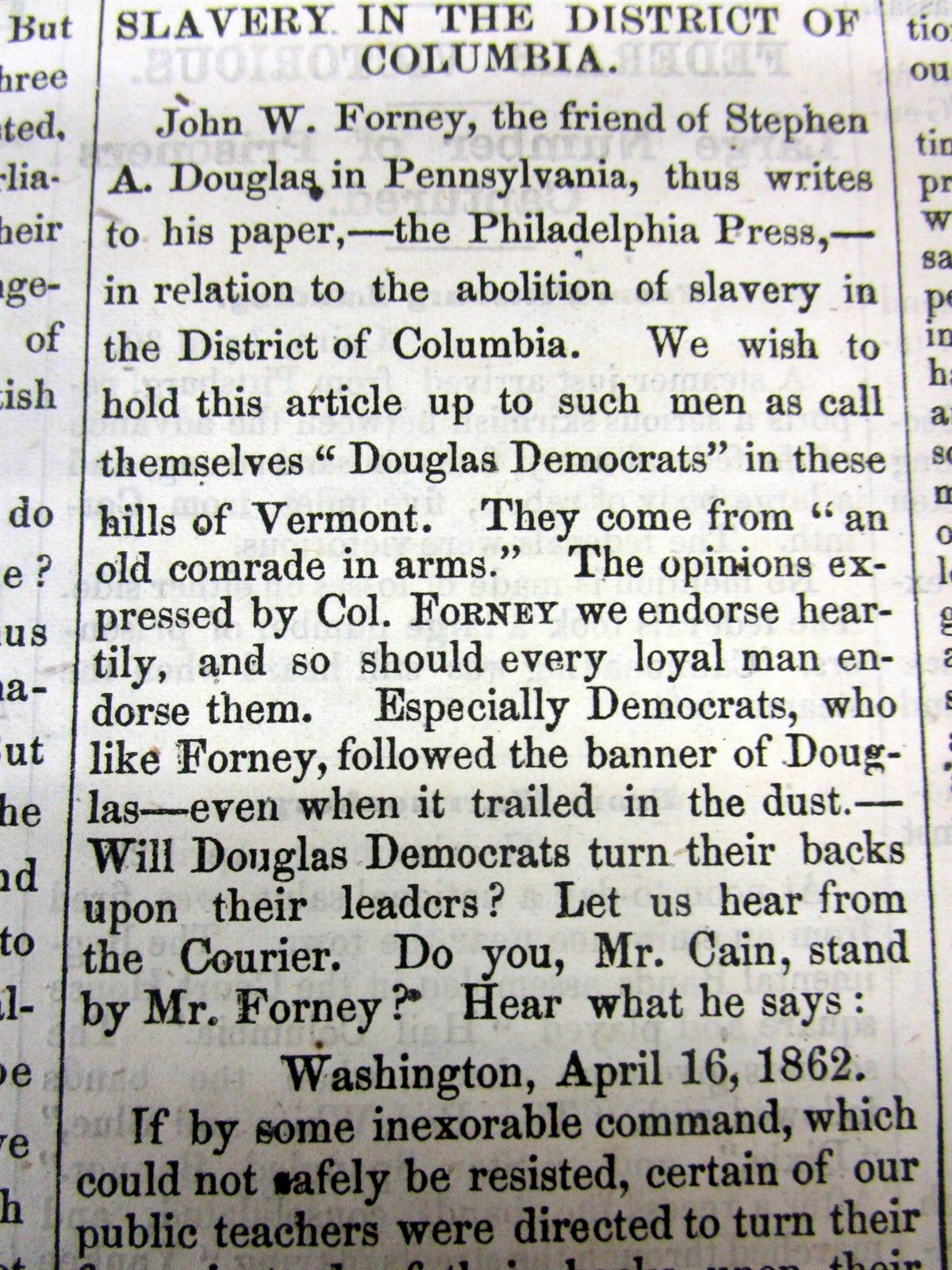 1862 Civil War newspaper w essays on EMANCIPATION of the SLAVES n WASHINGTON DC