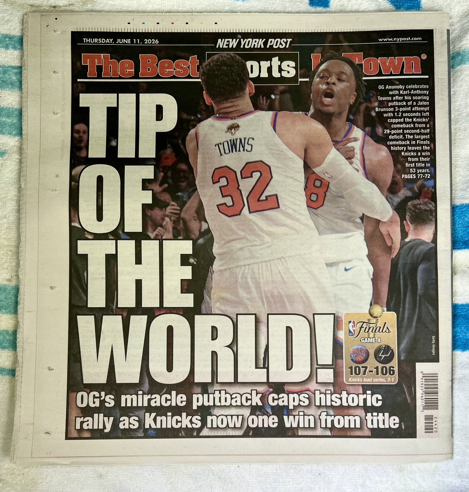 BIGGEST COMEBACK IN NBA FINALS HISTORY! KNICKS WIN GAME 4 New York Post 6/11/26
