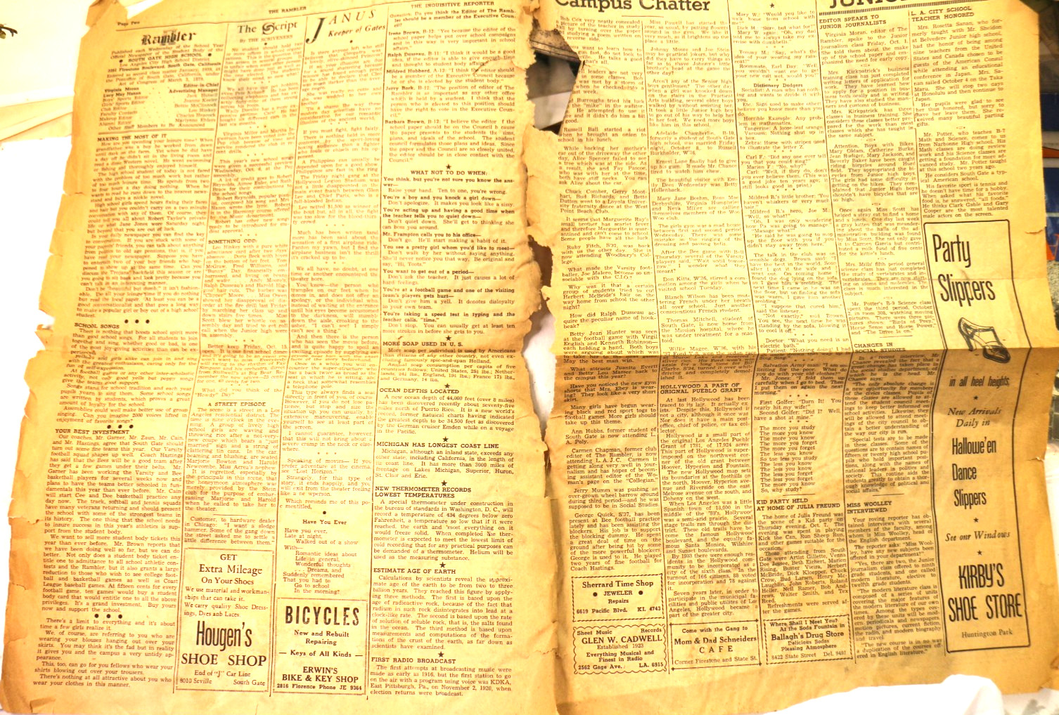 1937 South Gate California High School RAMBLER Newspaper Oct.13, 1937