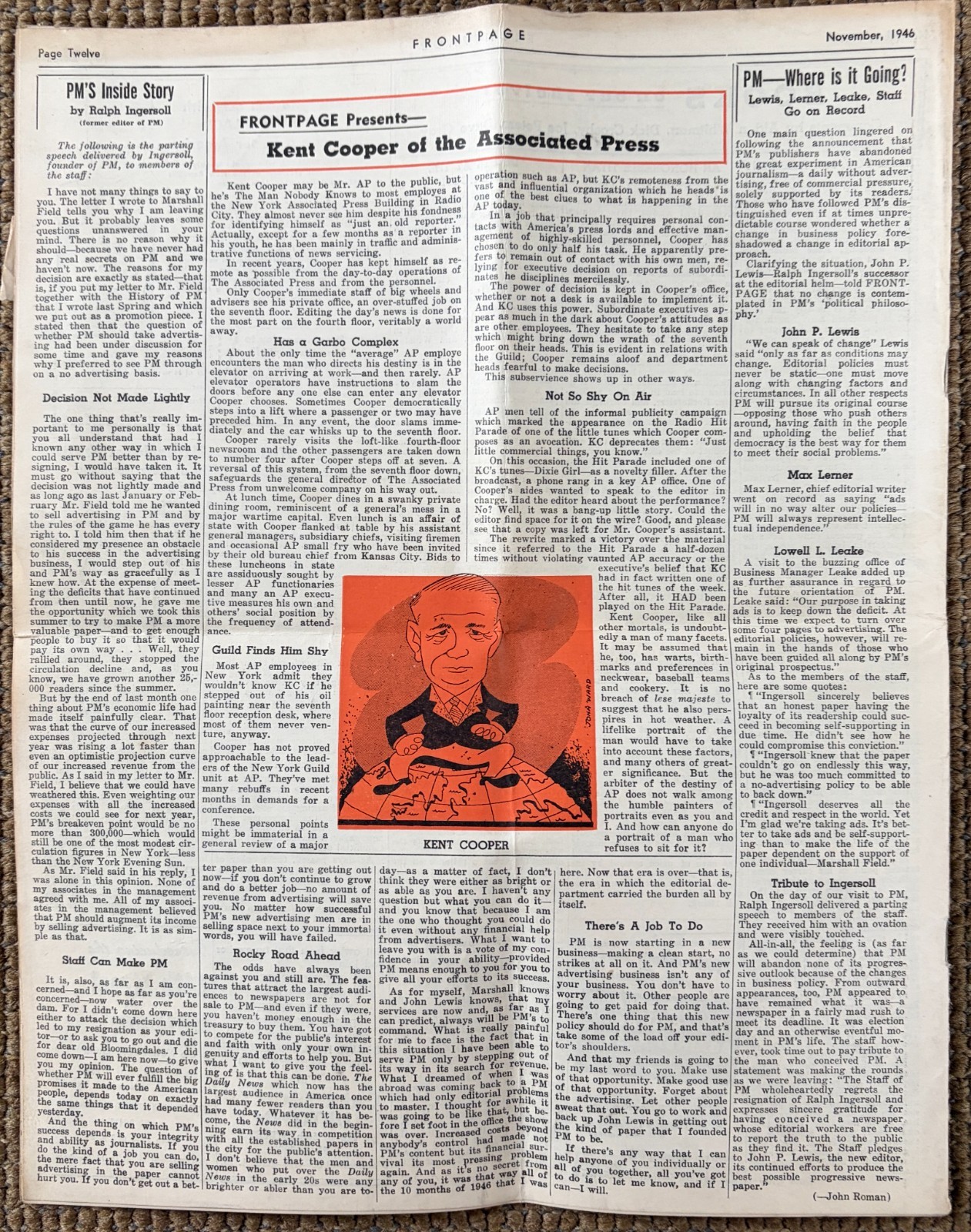 Original 1946 FRONTPAGE NY Newspaper Guild Magazine Labor Journalism #10