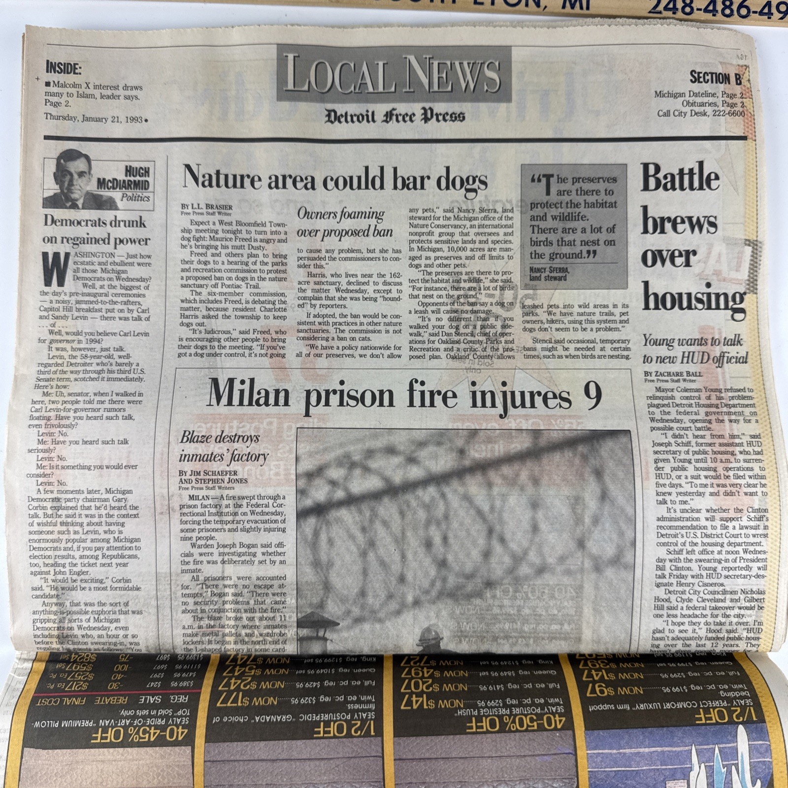 1993 Detroit Free Press Clinton Inauguration & Kevorkian Story Newspaper 1/21/93