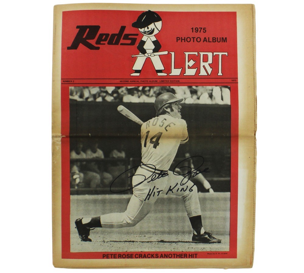 Pete Rose Signed Cincinnati Reds Alert 1975 Newspaper with “Hit King” Insc
