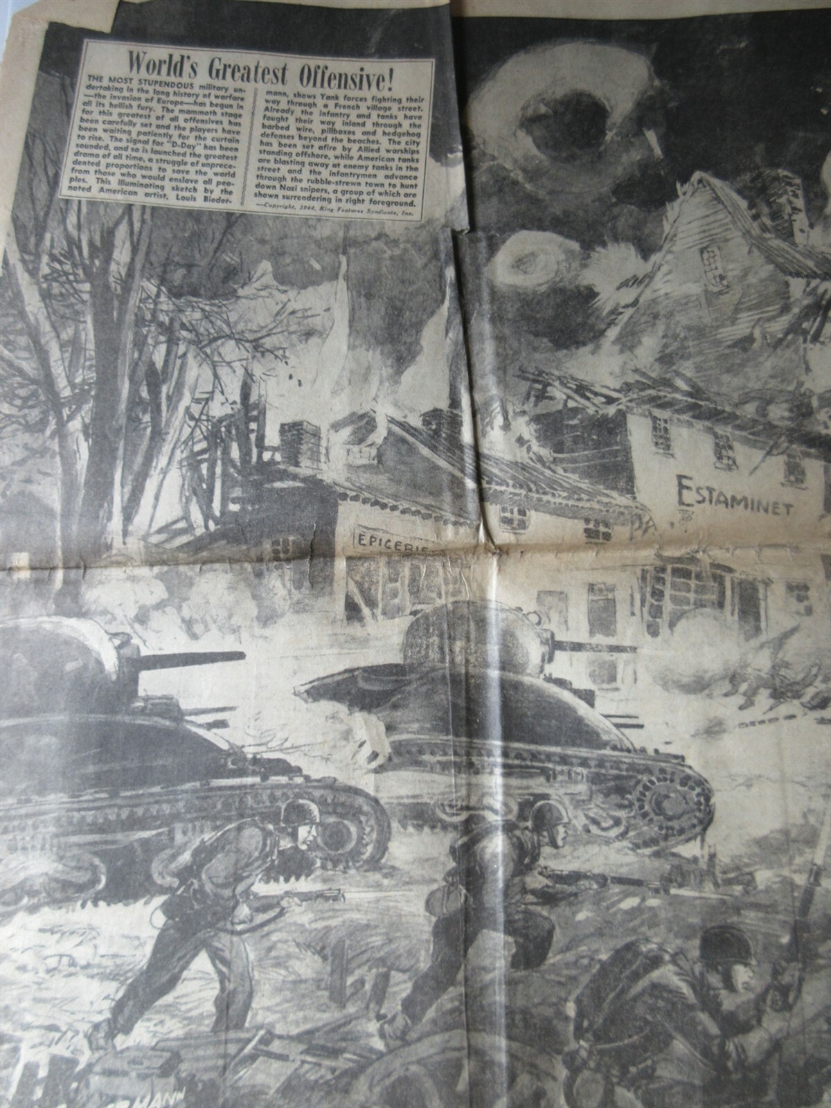 1944 newspaper WWII full page art posters Albert Dorne Biedermann