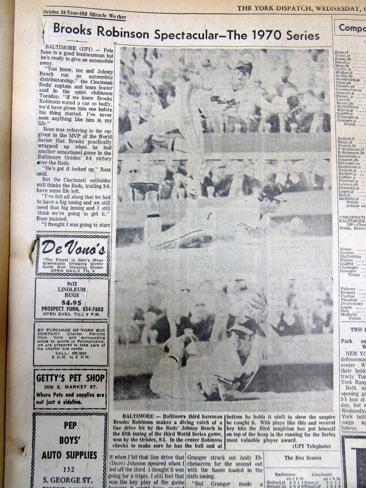 8 1970 newspapers BALTIMORE ORIOLES win baseball WORLD SERIES vs Cincinnati Reds