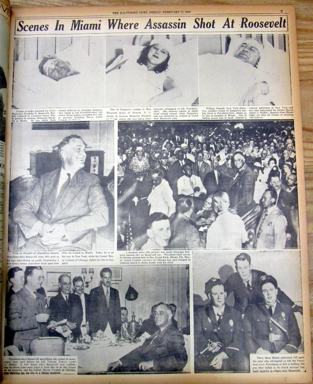 1933 display newspaper Attempt ASSASSINATE President-elect FRANKLIN D ROOSEVELT