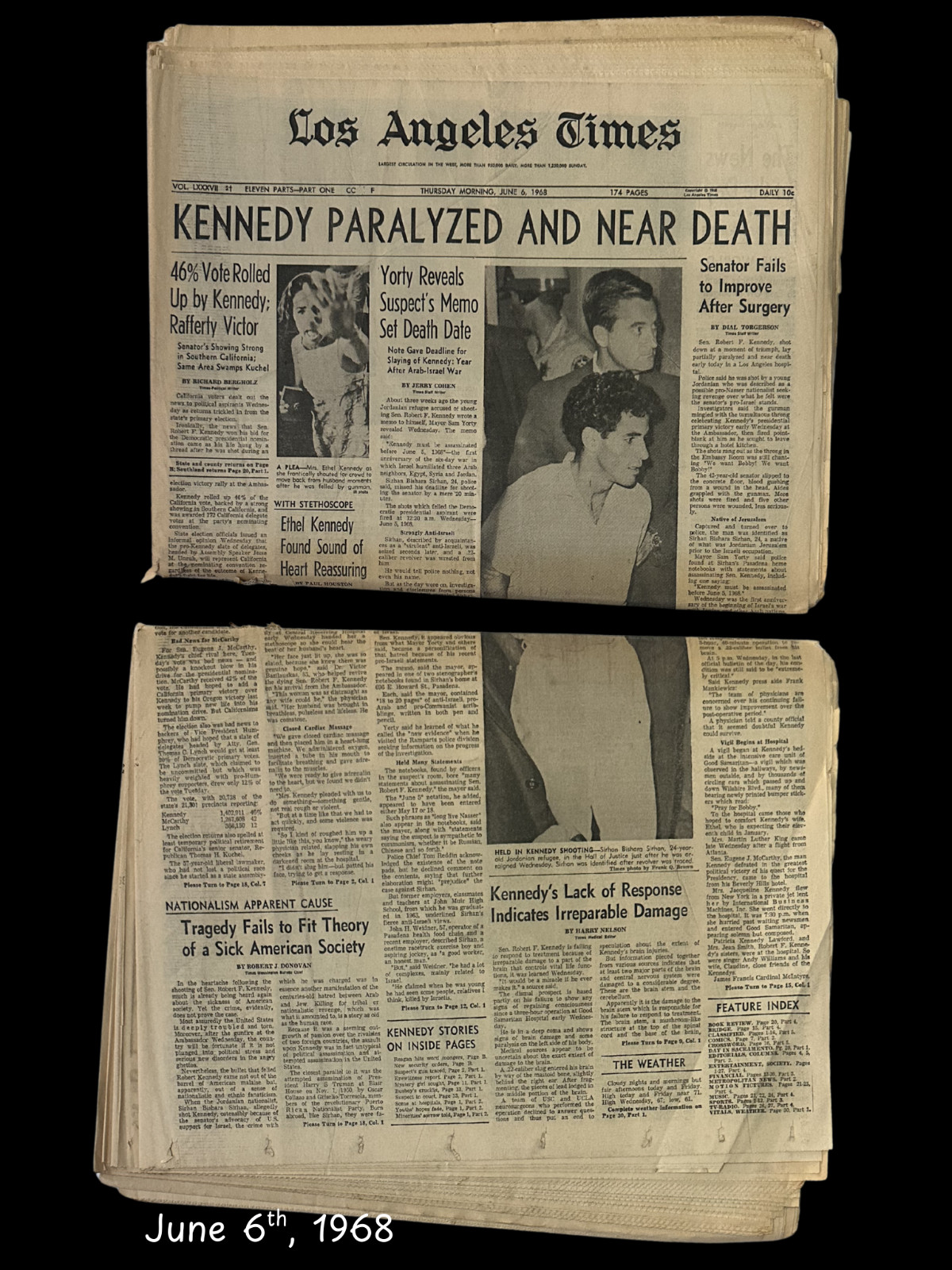 VINTAGE Robert Kennedy RFK COMPLETE Newspapers June 5-7 1968 Collectible