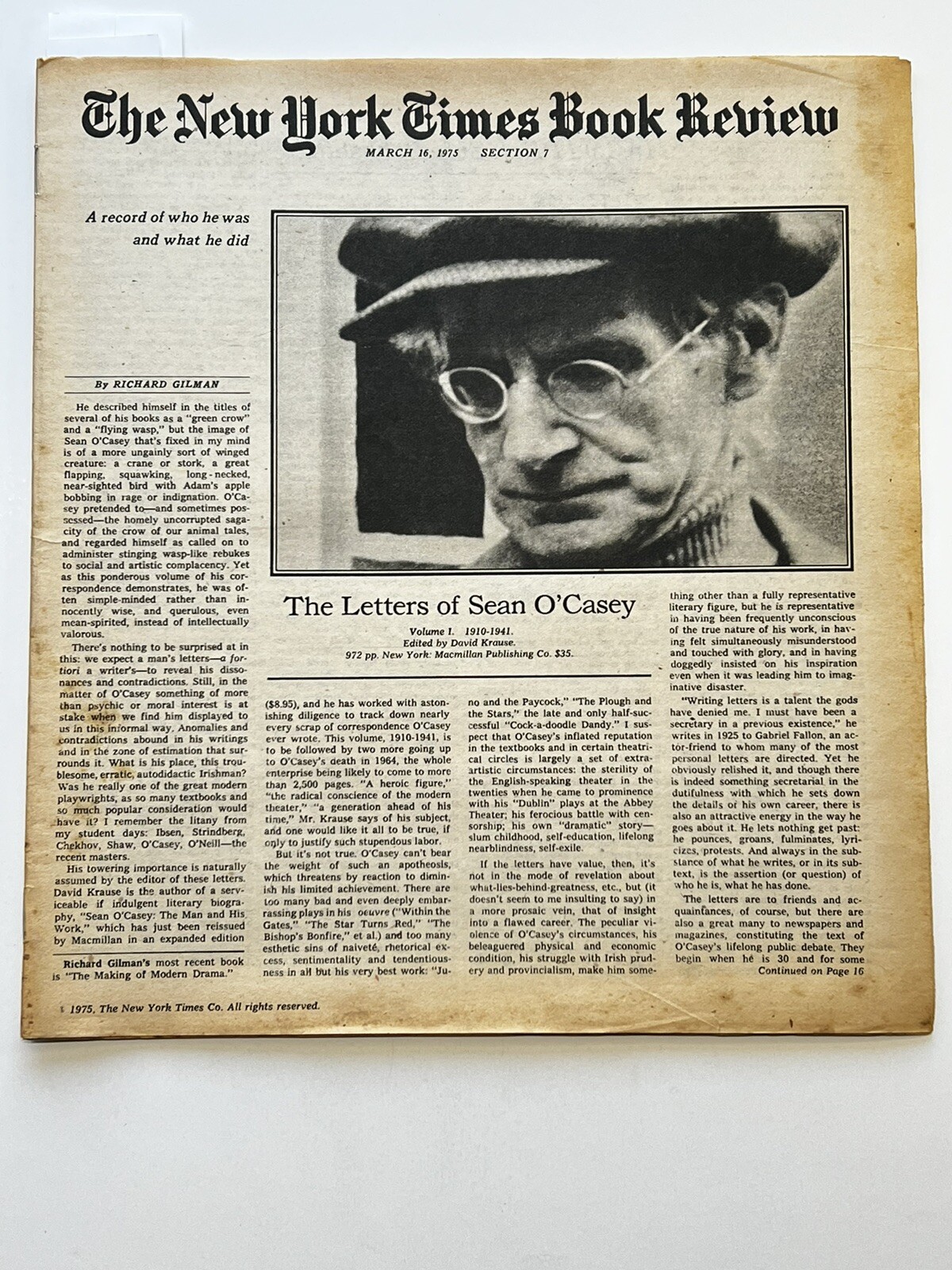 Letters Of Sean O’Casey – NY Times Book Review – Mar 16, 1975 Newspaper MacLaine