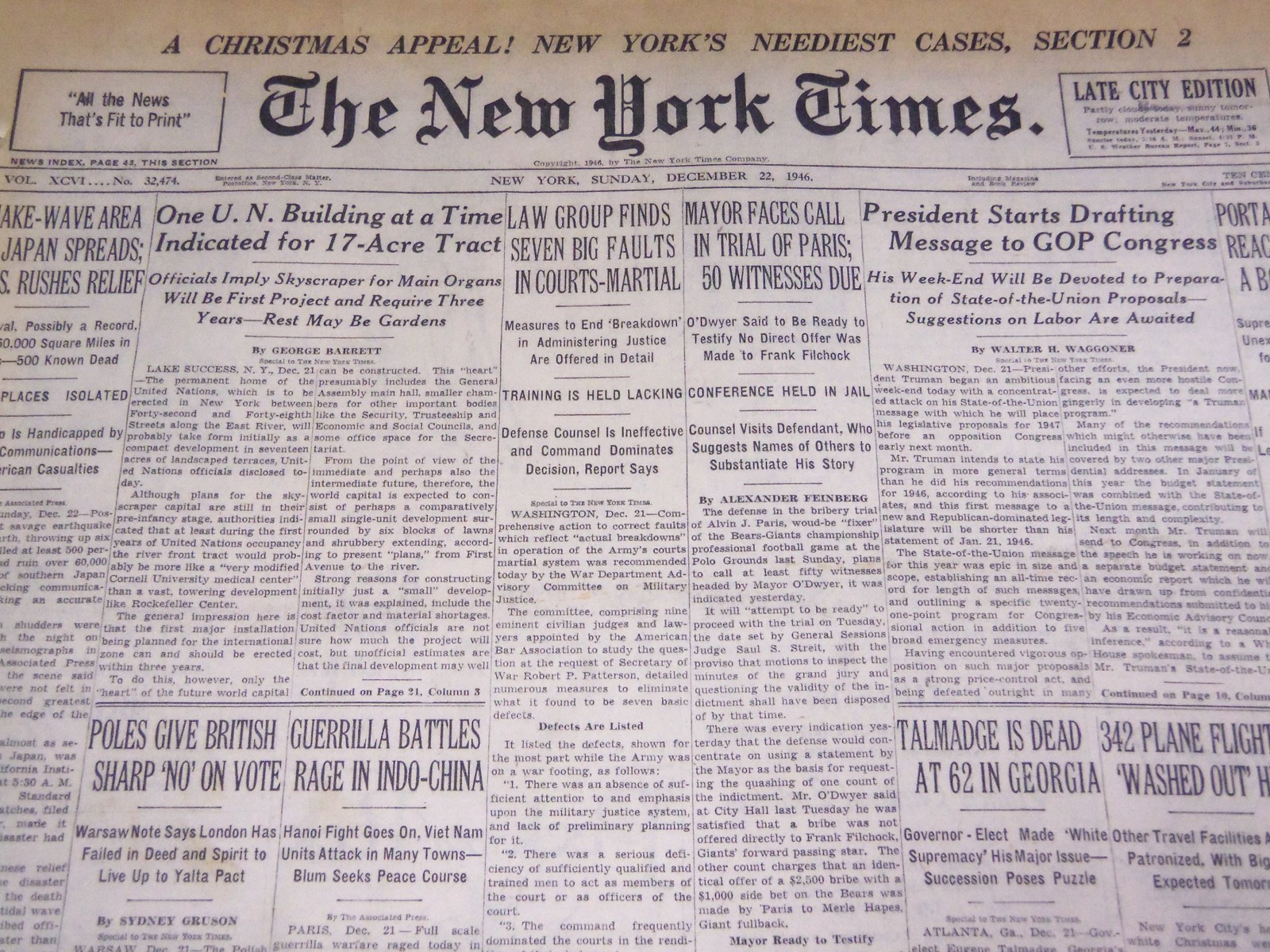 1946 DEC 22 NEW YORK TIMES – ONE U. S. BUILDING AT A TIME FOR 17 ACRE- NT 2240