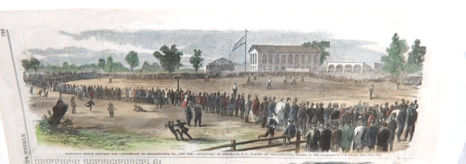 1865 Harper’s Weekly Baseball Engraving – Athletics of Phil. & Atlantics of NY