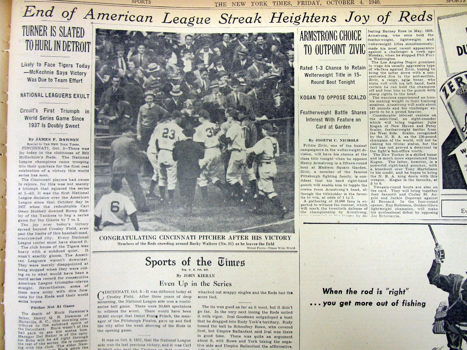 7 1940 NY Times newspapers CINCINNATI REDS win baseball World Series vs DETROIT