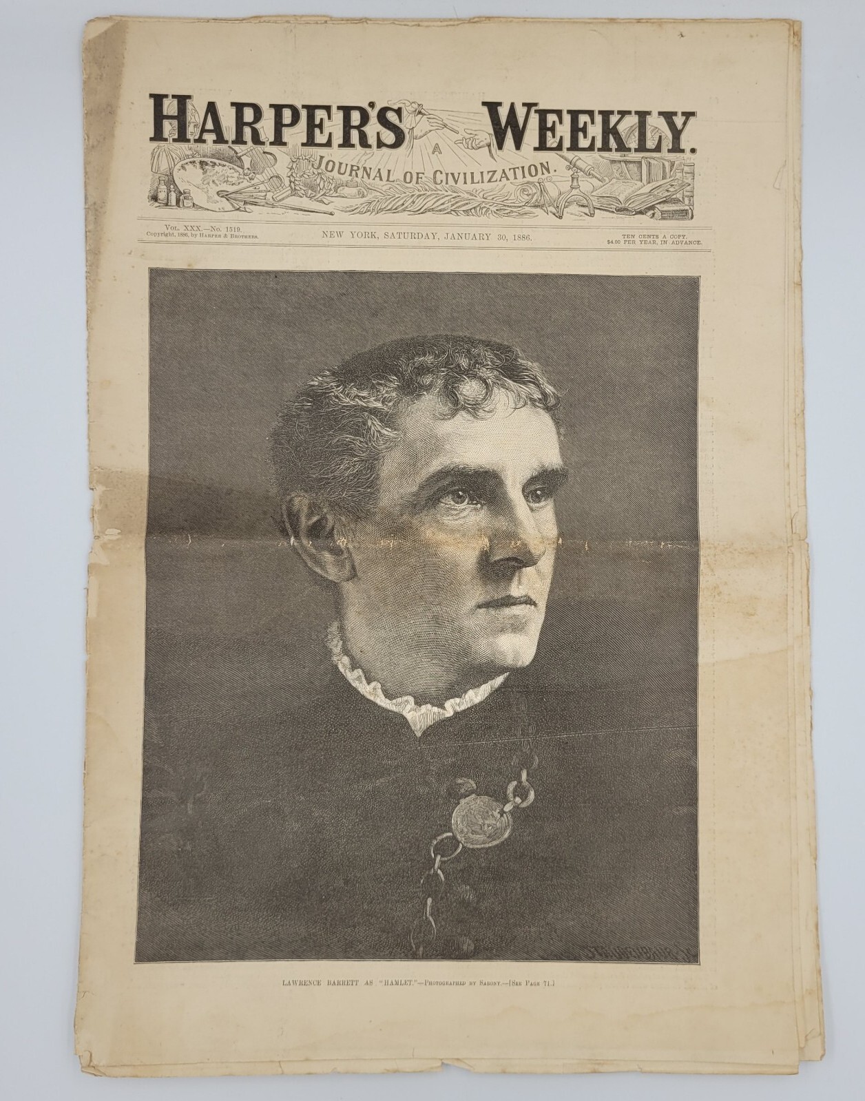 Harper’s Weekly 1/30/1886 “Apaches are coming” famous print by Remington