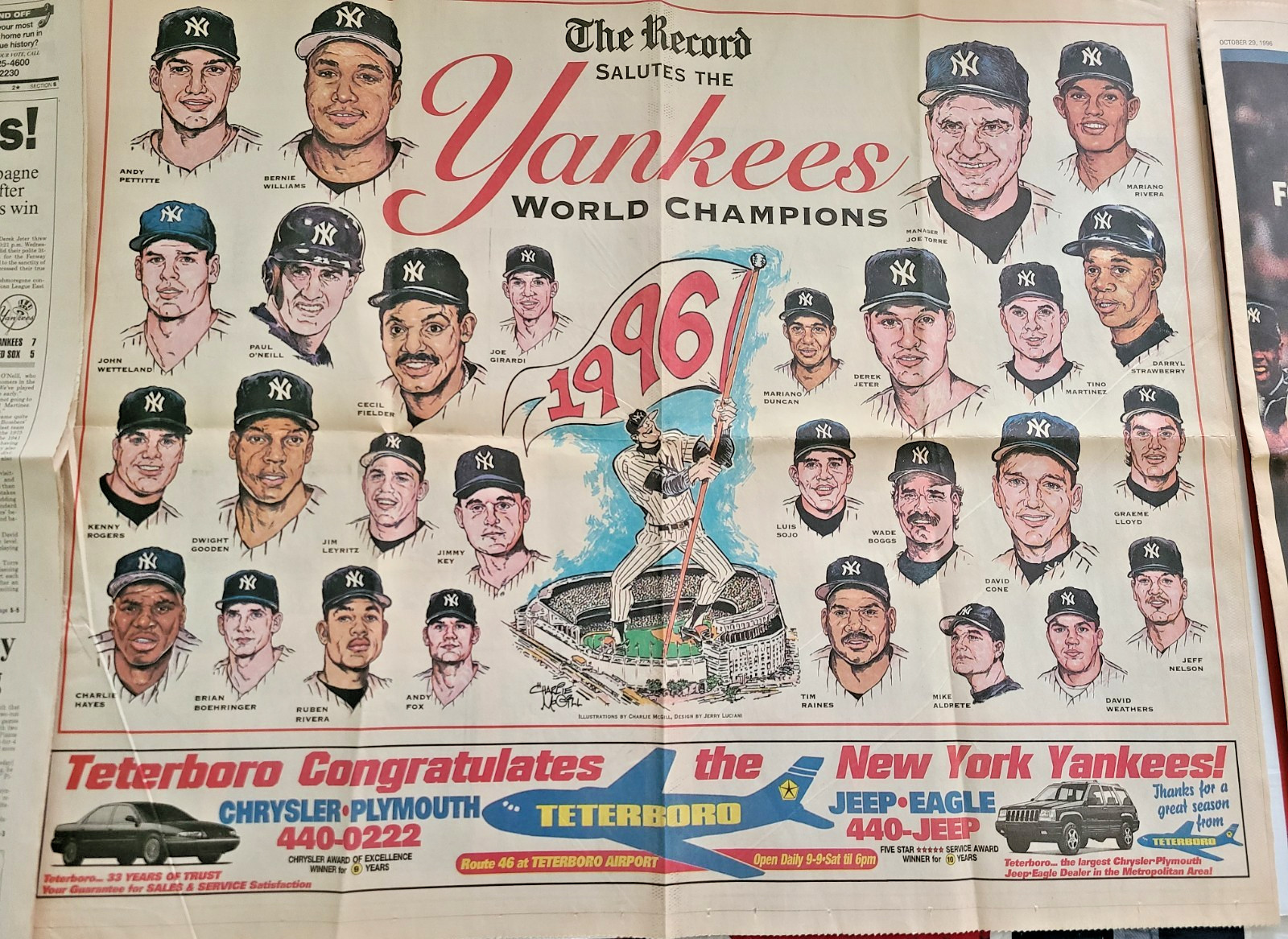 1996 Newspaper – New York Yankees Win World Series 2 Page Poster +