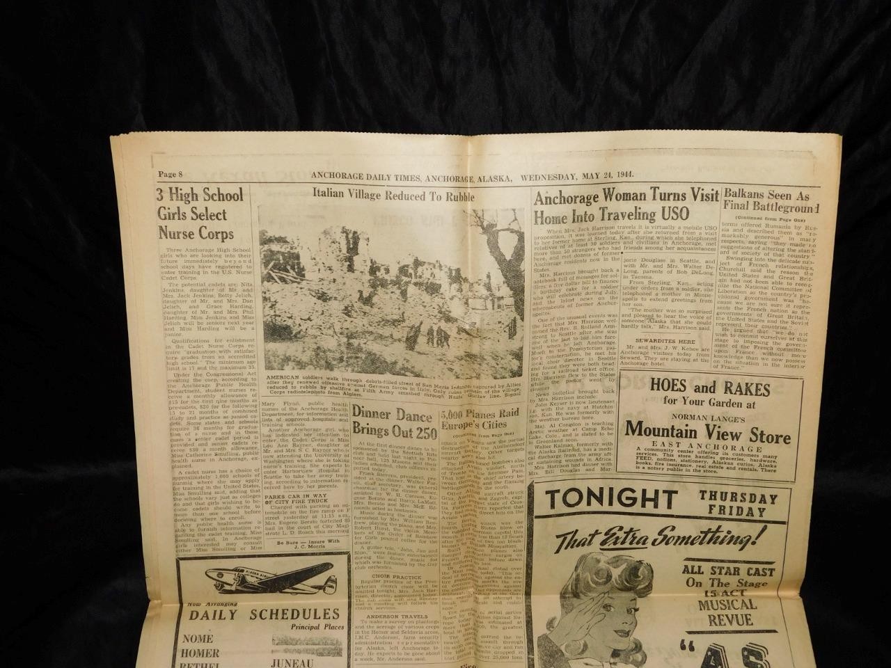 May 24 1944 Anchorage Alaska Newspaper WW2 Anzio Appian Way Italy Kuriles Bombed