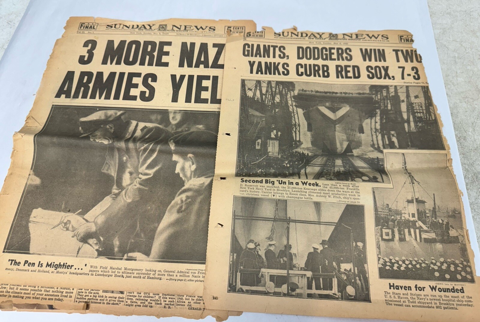 1940s New York Sunday News Front Pages WWII Nazis Giants Dodgers