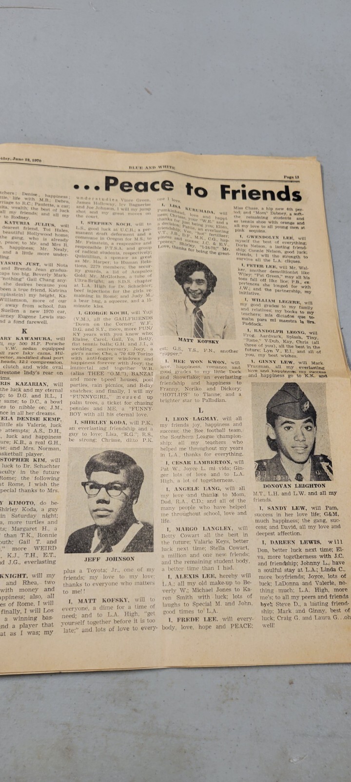 Vintage Rare 1970 LA High School Americana Wassimba Wajasiris Black Newspaper