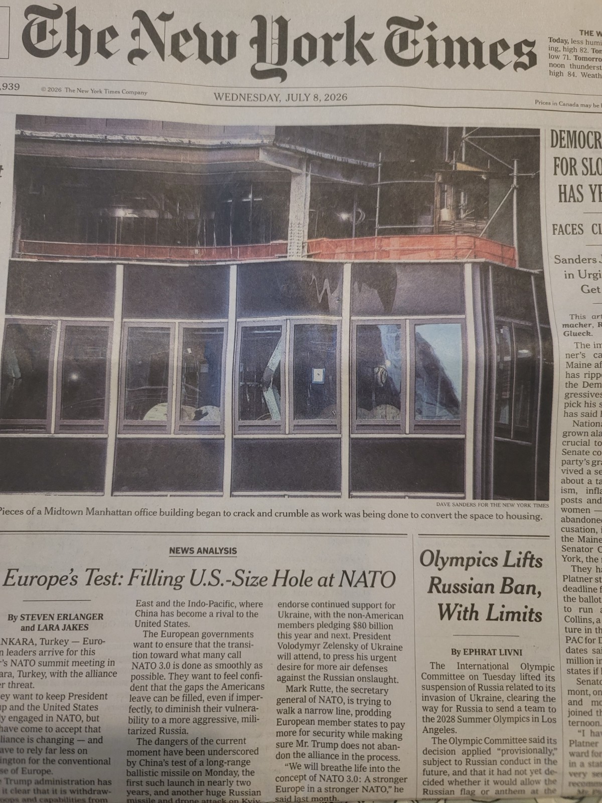 The New York Times Newspaper July 8th 2026 Complete Print Paper UNREAD