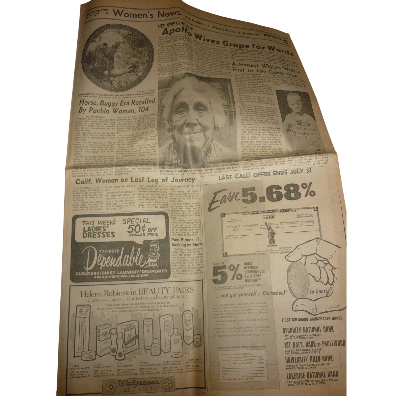Vintage July 1969 The Denver Post Newspaper Lot Apollo 11 Moon Landing Guide Map
