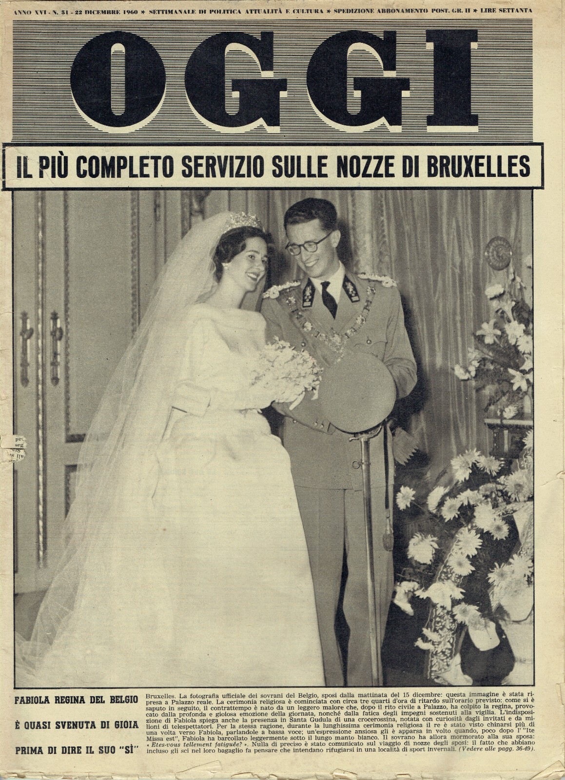 OGGI 1960/51=FABIOLA BALDOVINO MATRIMONIO=PALMANOVA=CENTRO TABOR=MILVA=ALGERIA=