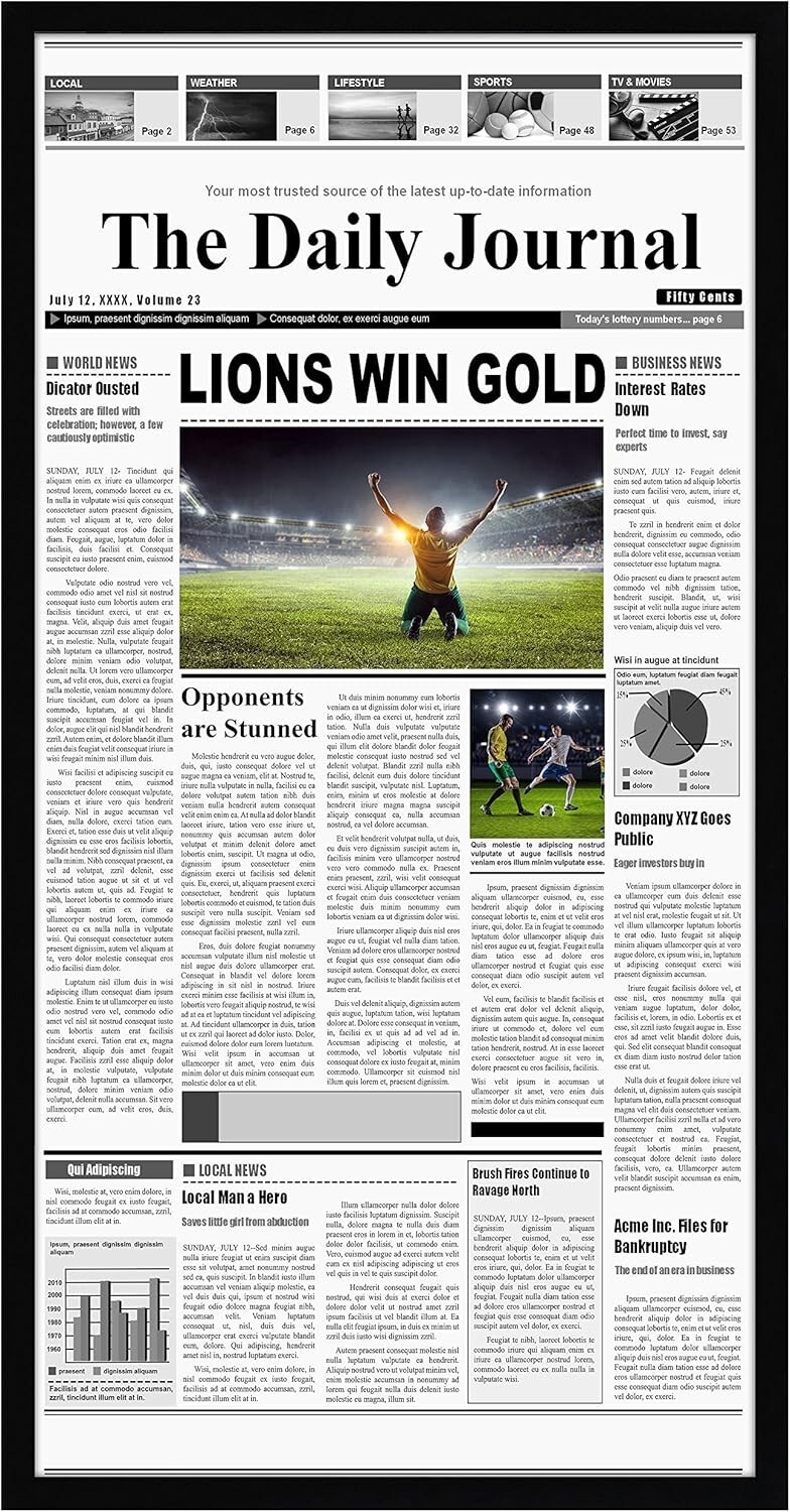 11X22 Newspaper Frame in Black – Assorted Media Article Cover Frame with Plexigl