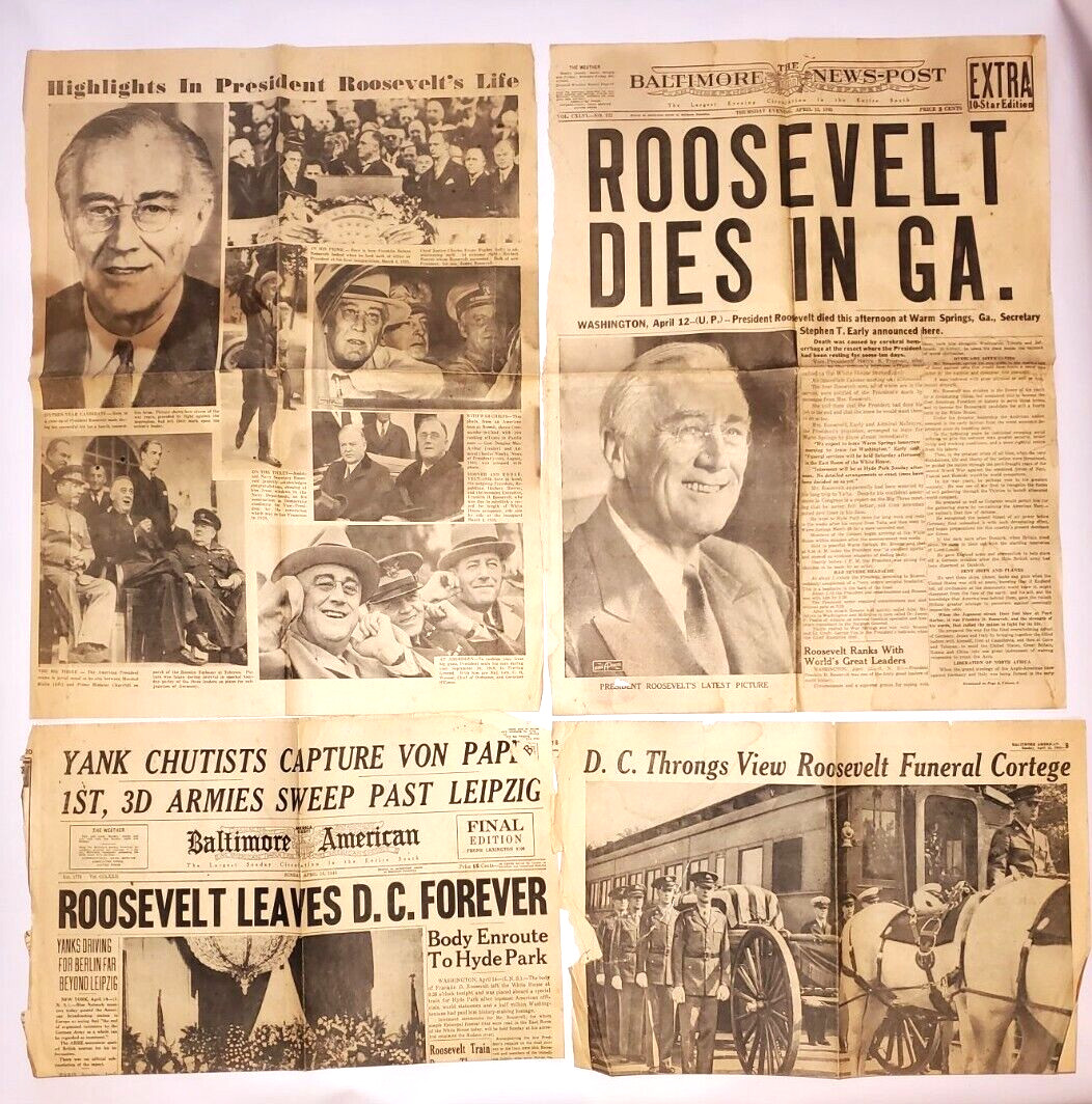 Newspapers, 4x Baltimore American Franklin Roosevelt Funeral Pages 1945