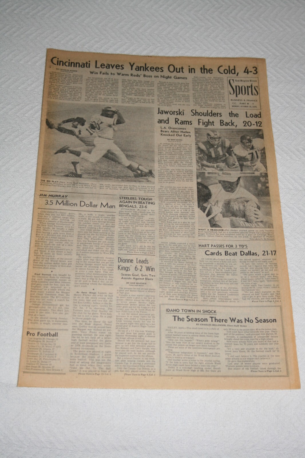 1976 LA Times SPORTS * World Series Game 2 * New York Yankees at Cincinnati Reds