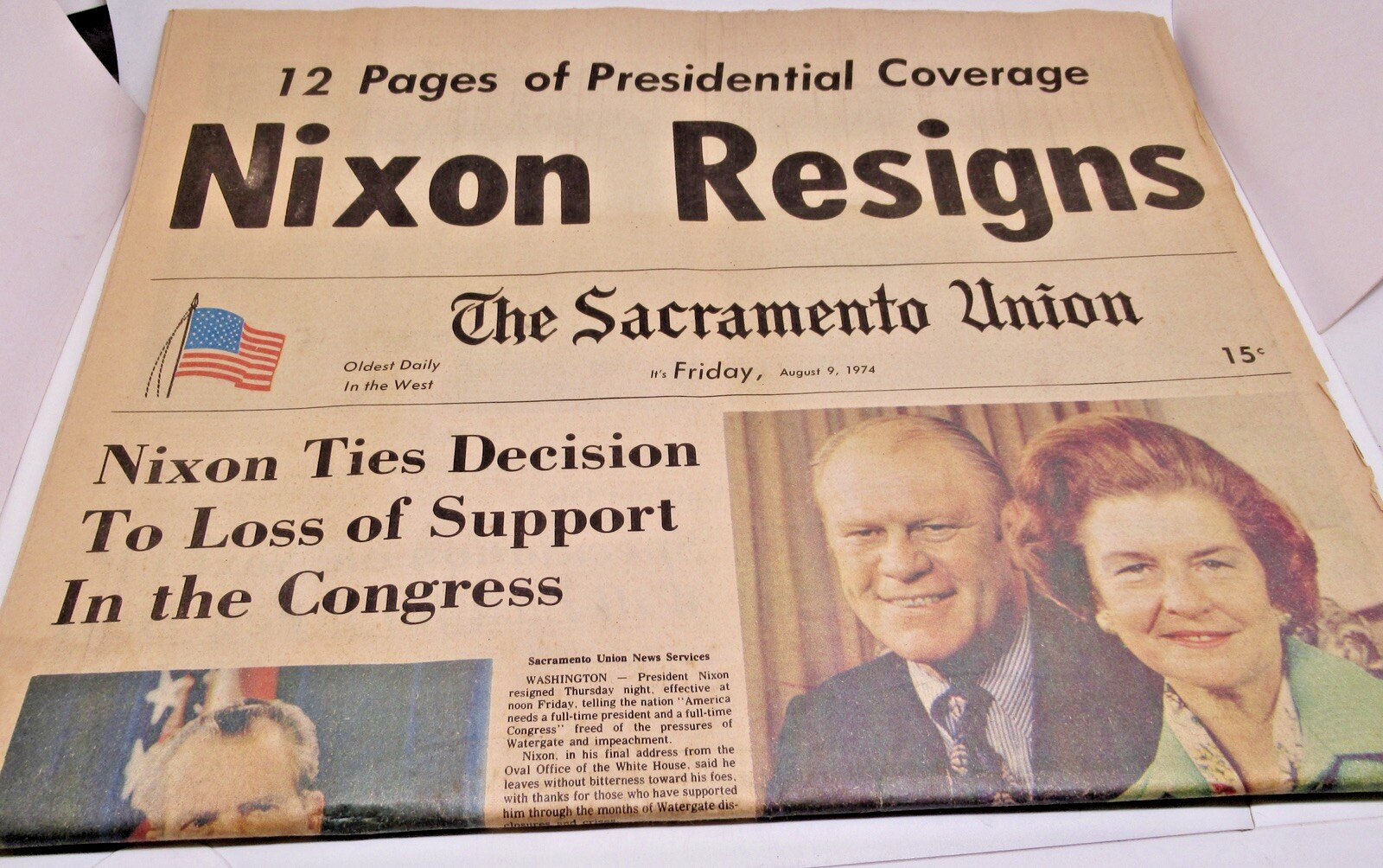 Sacramento Union President Richard NIXON RESIGNS Newspaper AUG 8 1974