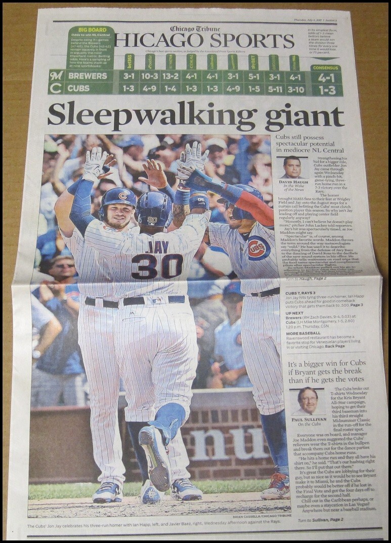 7/6/2017 Chicago Tribune Sports Cubs defeat TB Rays Jon Jay Ian Happ Javier Baez